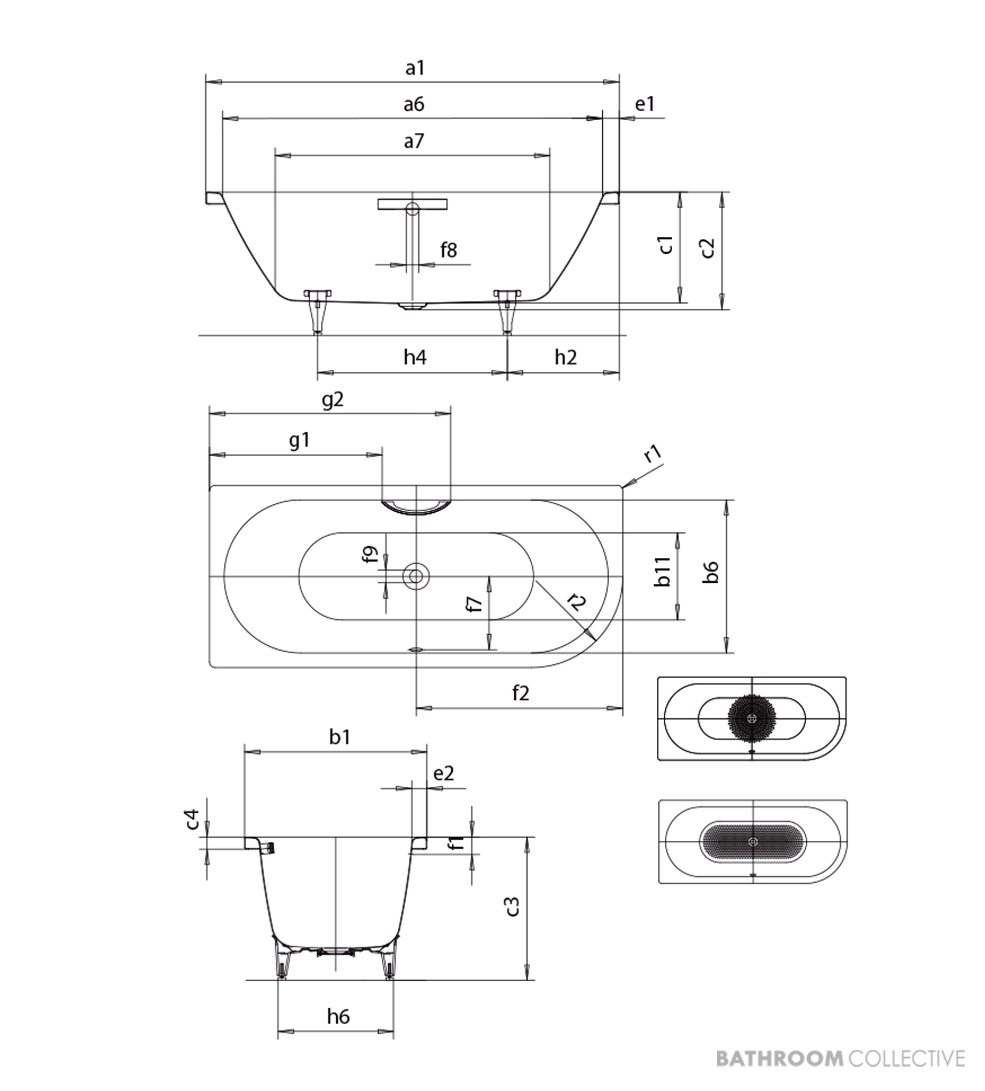 Kaldewei Centro Duo 1 Island Bath Right 1800 x 800 x 470mm