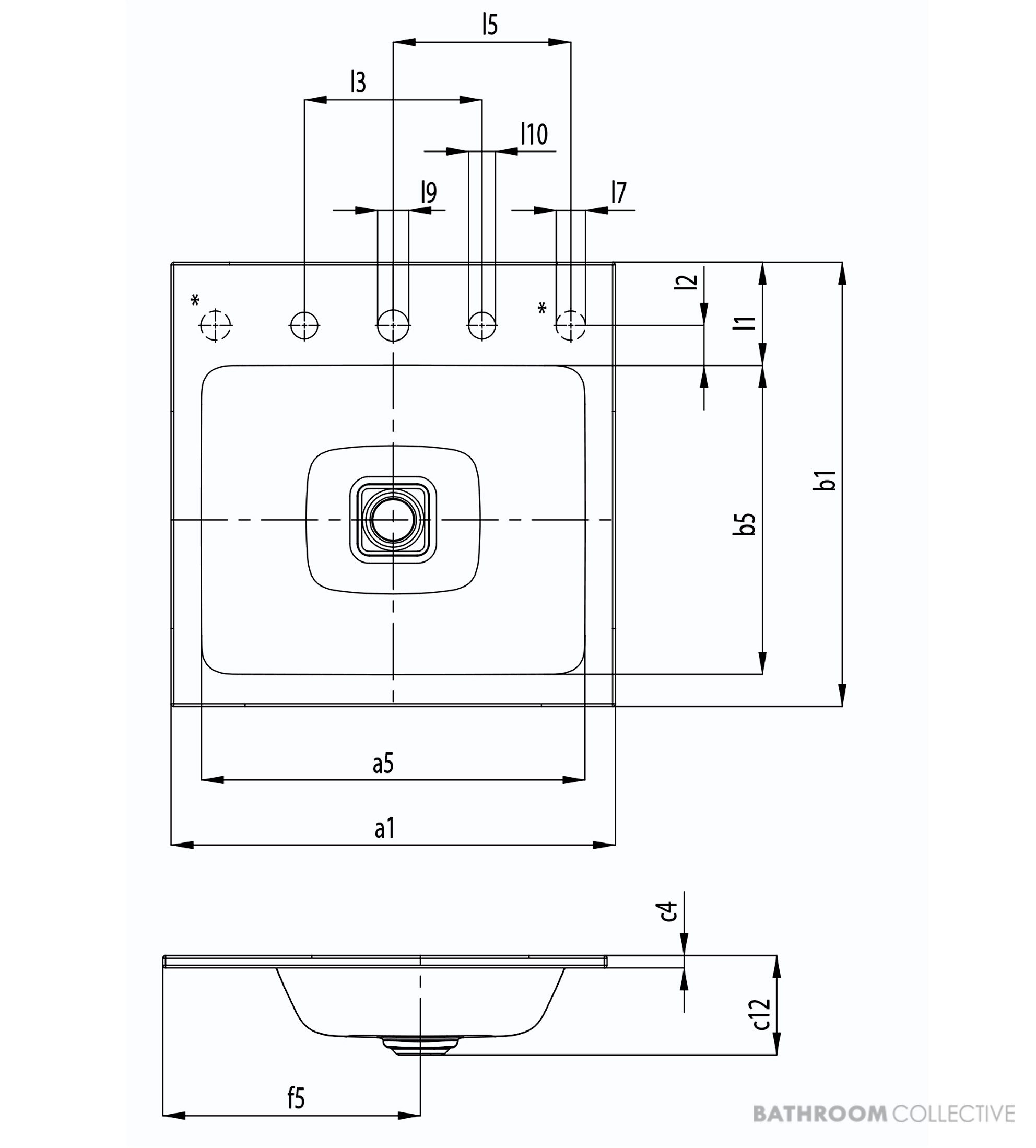 Kaldewei Cono Built In Washbasin 1TH 500 x 500 x 14mm, Freeflow Waste
