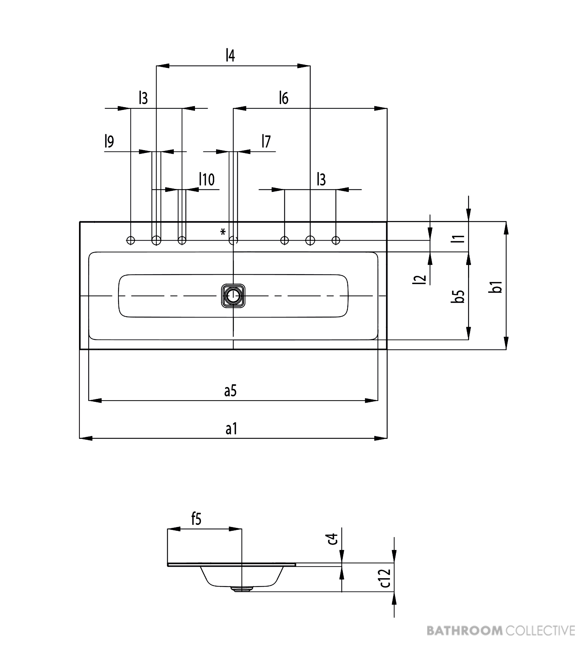 Kaldewei Cono Built In Double Washbasin 2TH 1200 x 500 x 14mm, Freeflow Waste