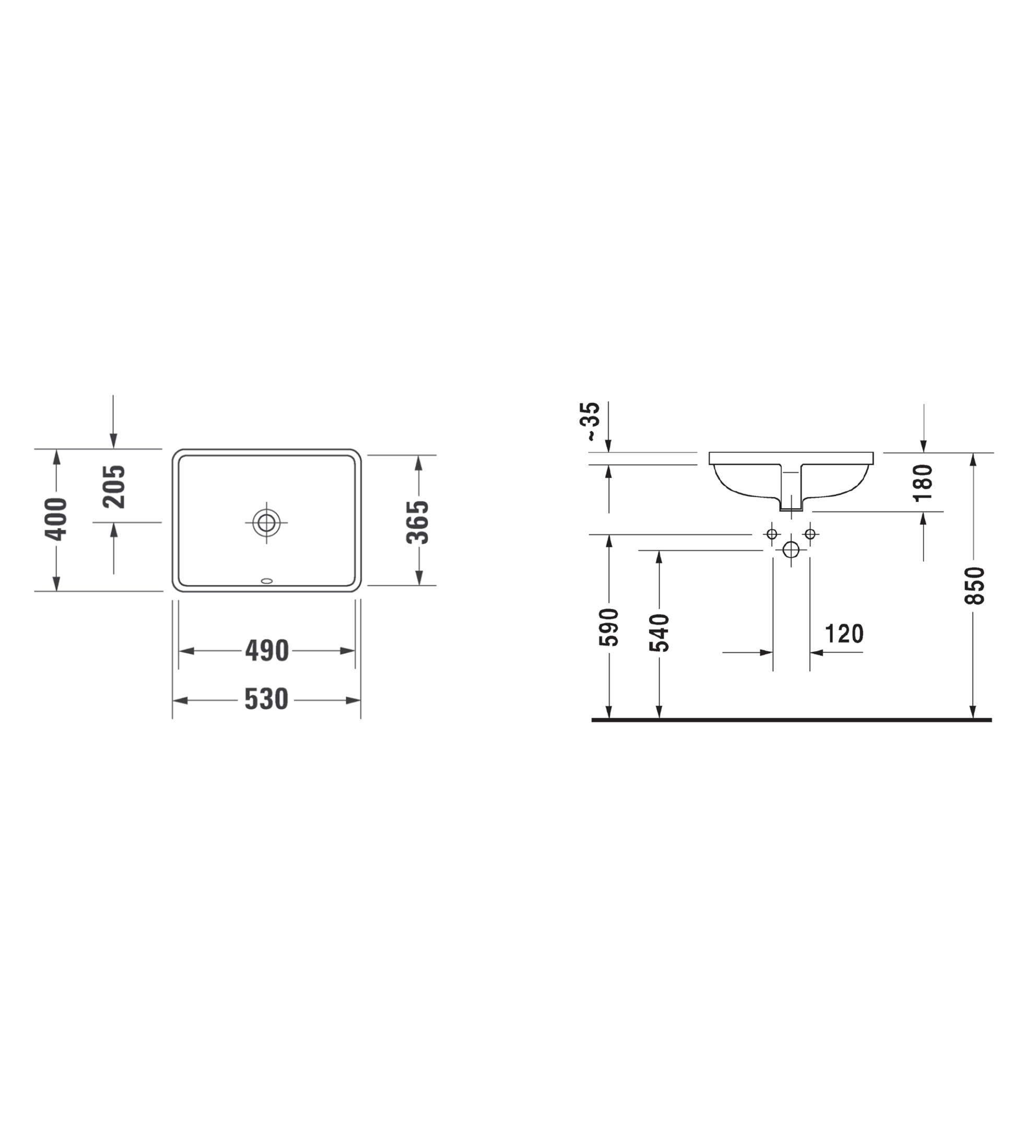 Duravit Vero Undercounter Basin 485 x 315mm, Gloss White