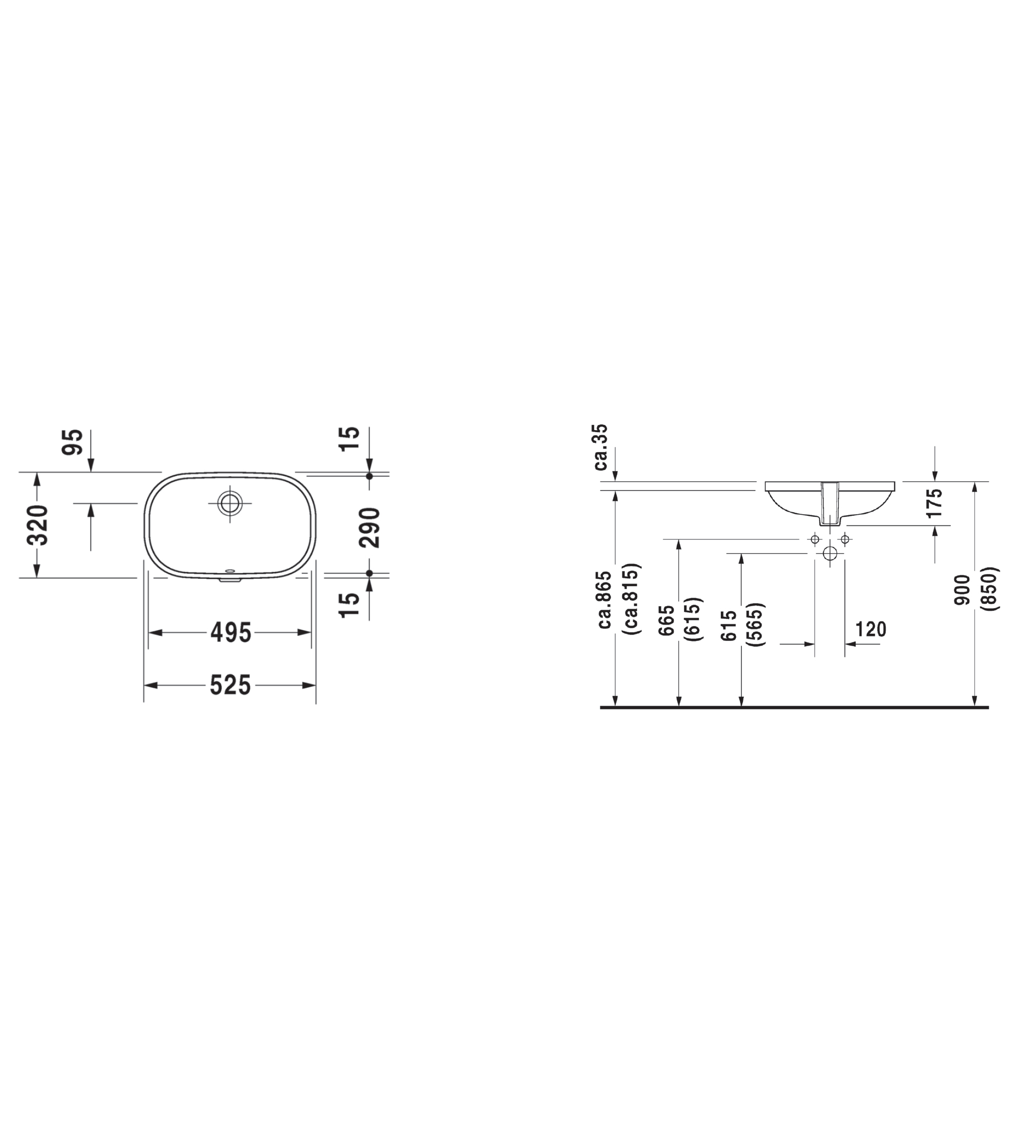 Duravit D-Code Undercounter Basin 495 x 290mm, Gloss White