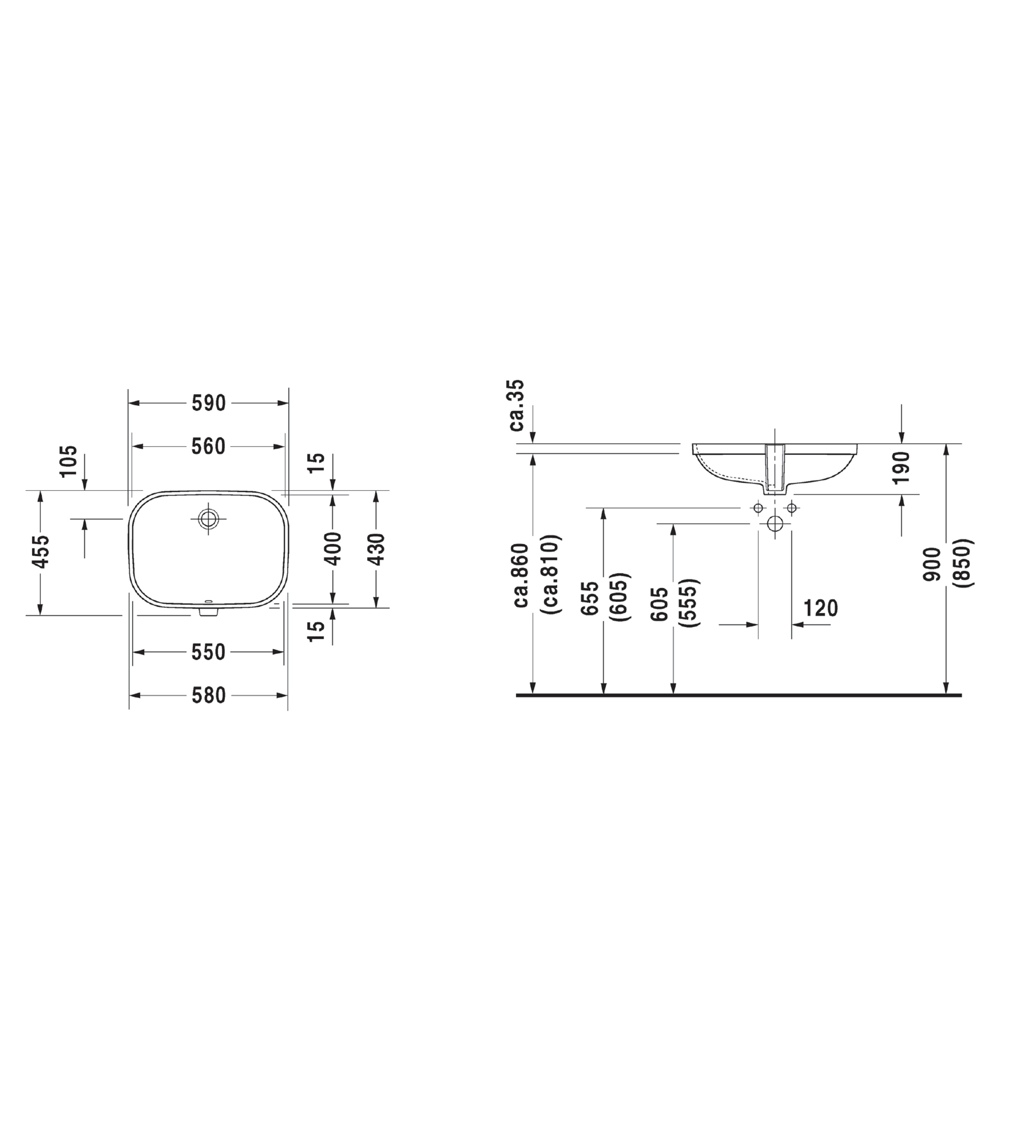 Duravit D-Code Undercounter Basin 590 x 455mm, Gloss White