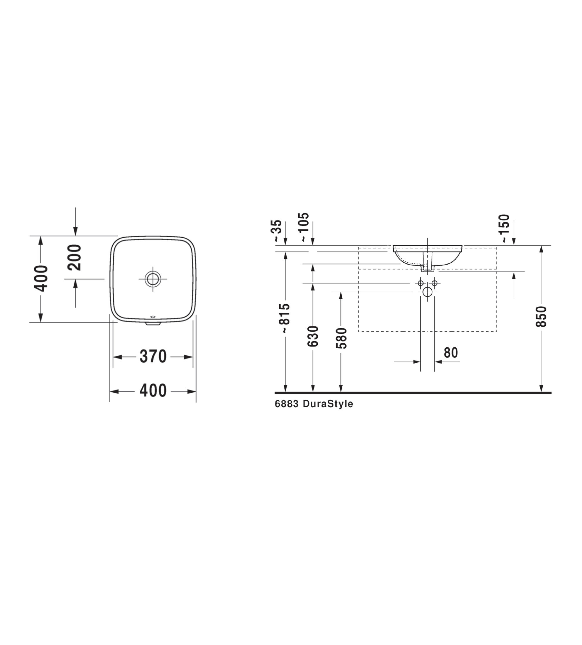 Duravit Durastyle Undercounter Basin 370 x 370mm, Gloss White