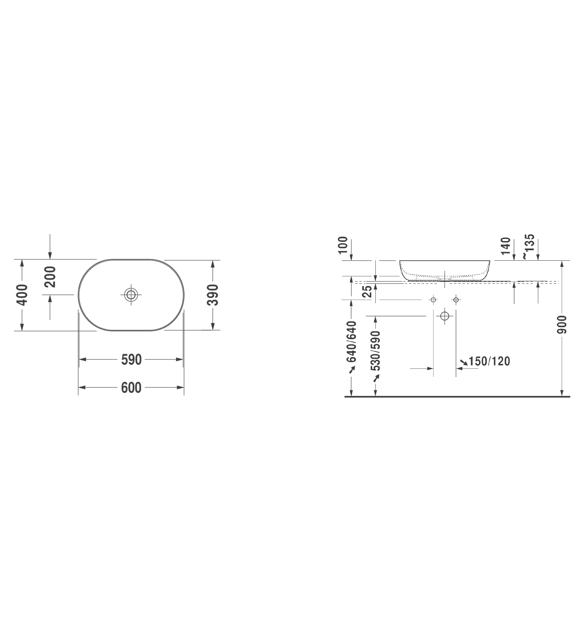 Duravit Luv Washbowl 600 x 400mm Nth, Gloss White