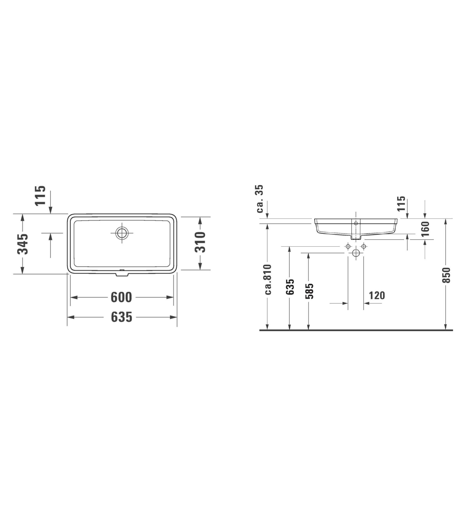 Duravit Vero Air Undercounter Basin 600 x 310mm, Gloss White