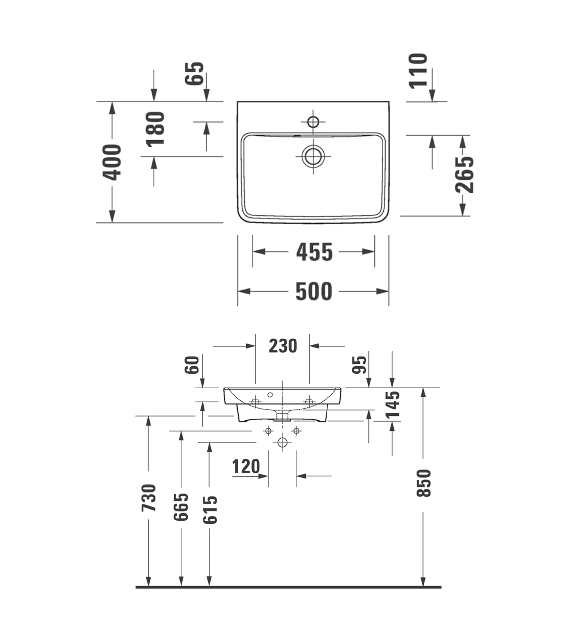 Duravit No.1 Wall Basin 500 x 400mm, Alpine White