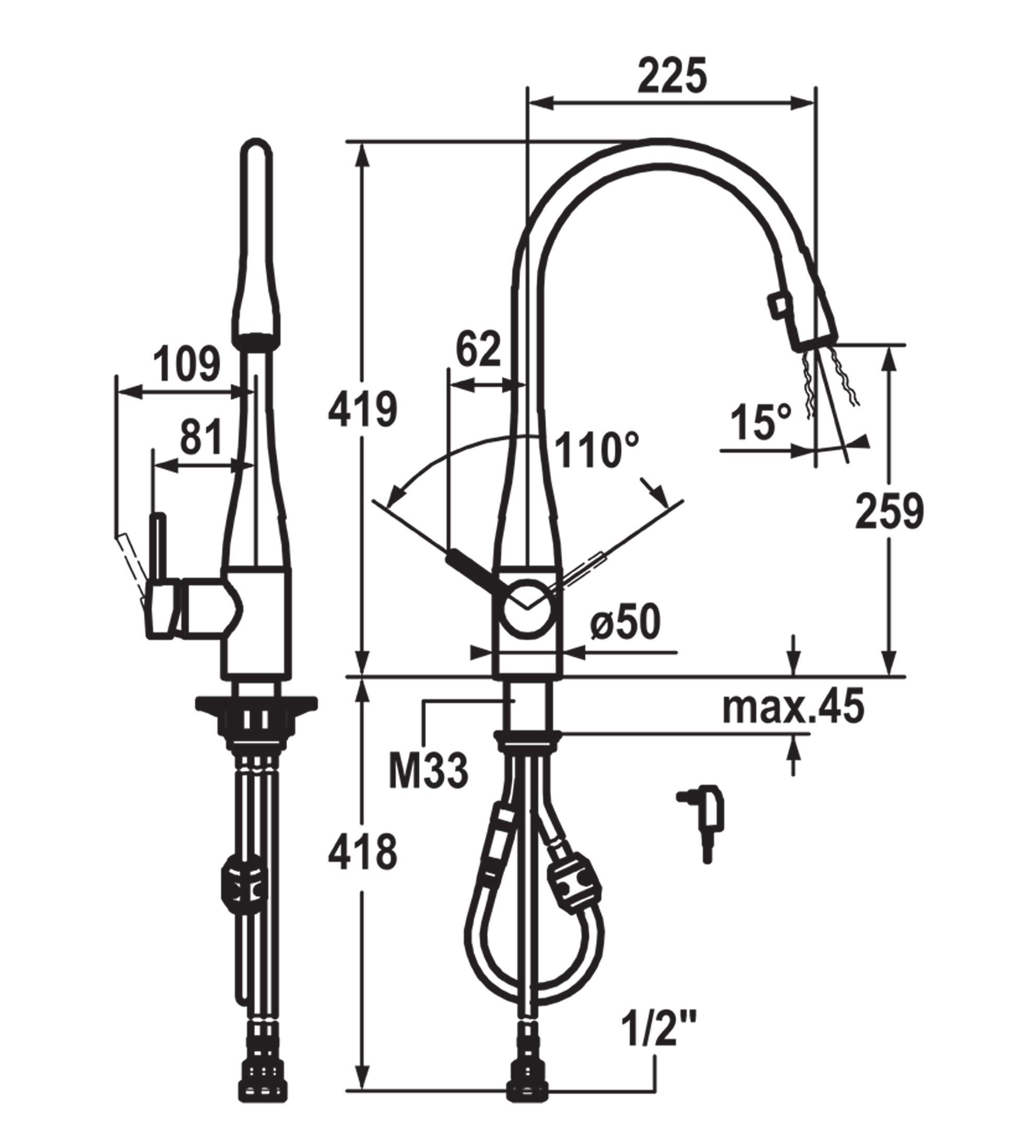 KWC Eve Pull-Out Sink Mixer with Light - Chrome