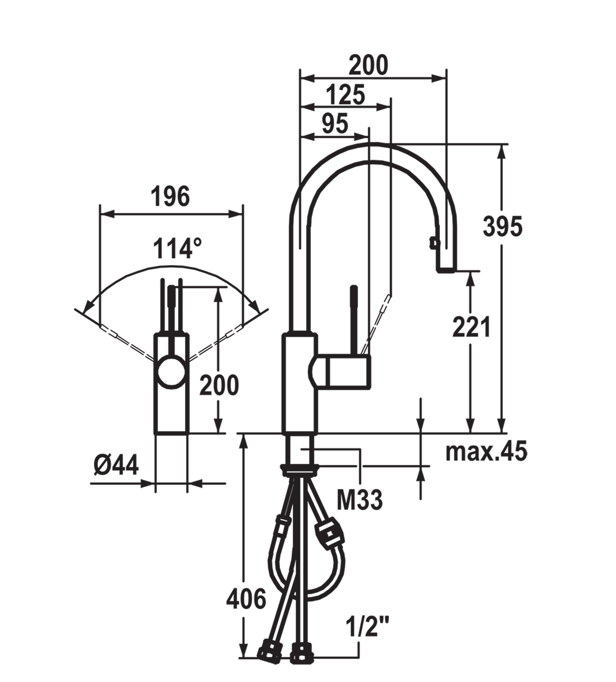 KWC Ono Pull-Out Sink Mixer, J-Spout - Chrome