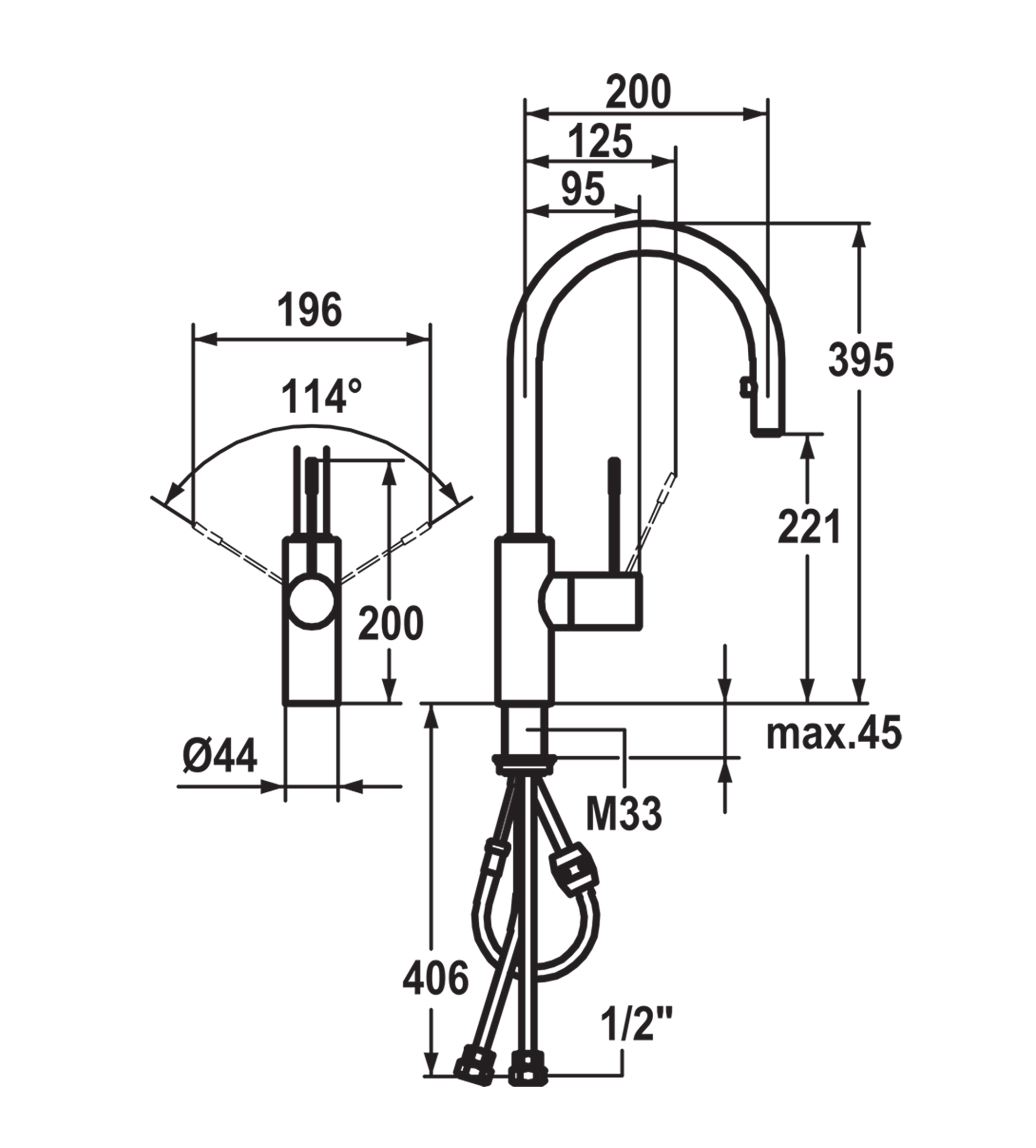 KWC Ono Pull-Out Sink Mixer, J-Spout - Stainless Steel