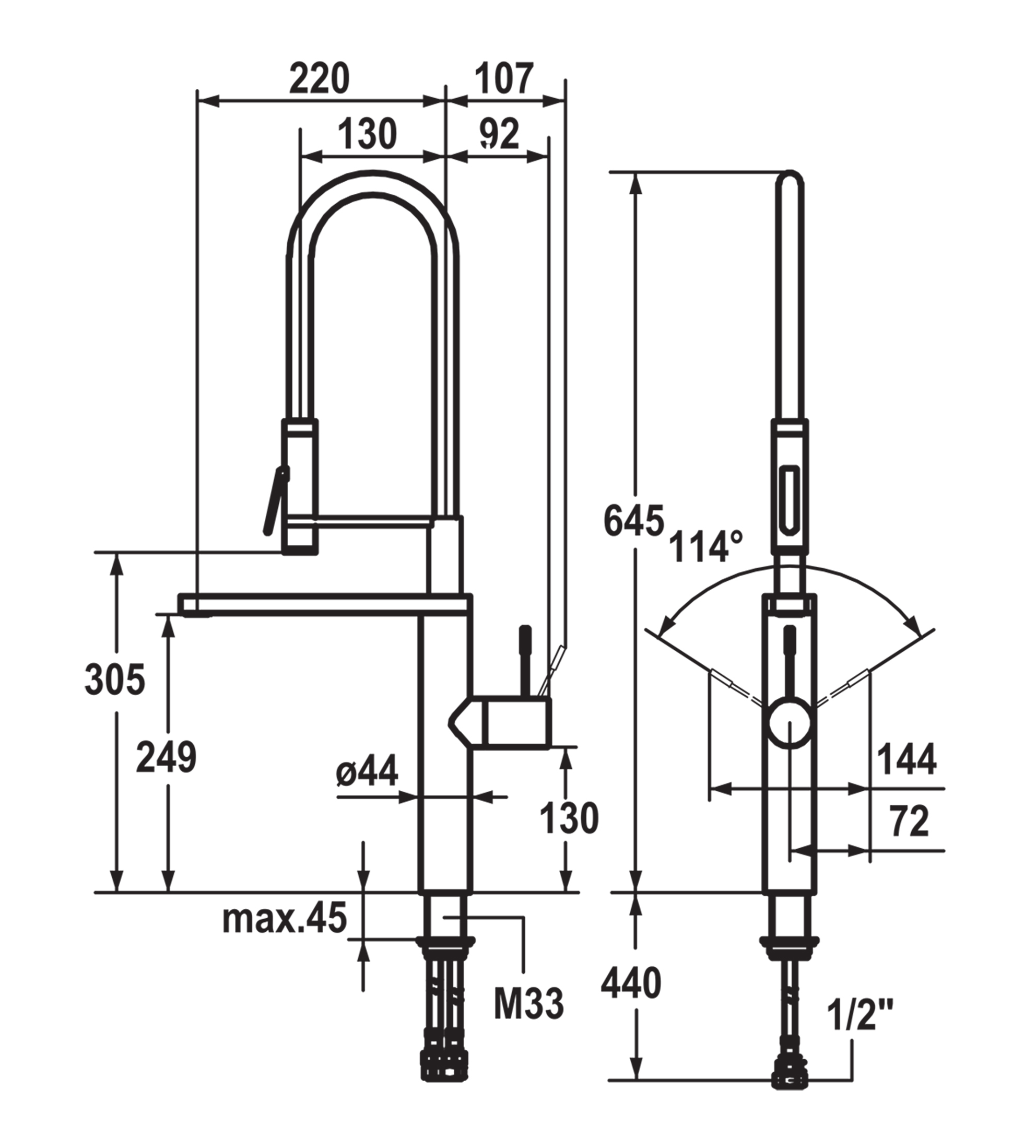 KWC Ono High Flex Spray Sink Mixer - Chrome