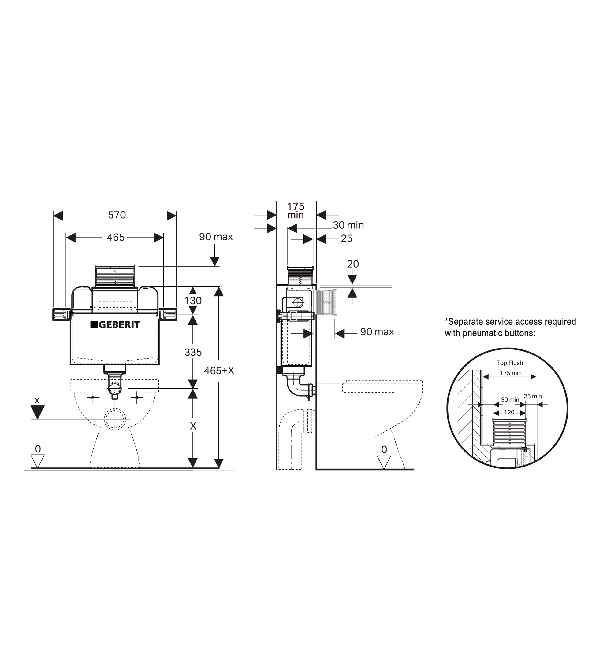 Geberit Kappa Under Counter Concealed Cistern, Front/Top Press, 4 Star