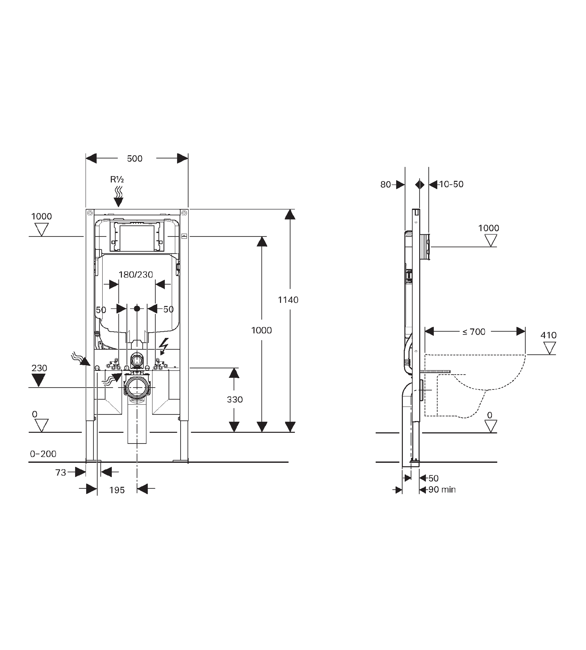 Geberit Sigma8 Duofix Frame, Wall Hung Concealed Cistern, Front Press, 4 Star