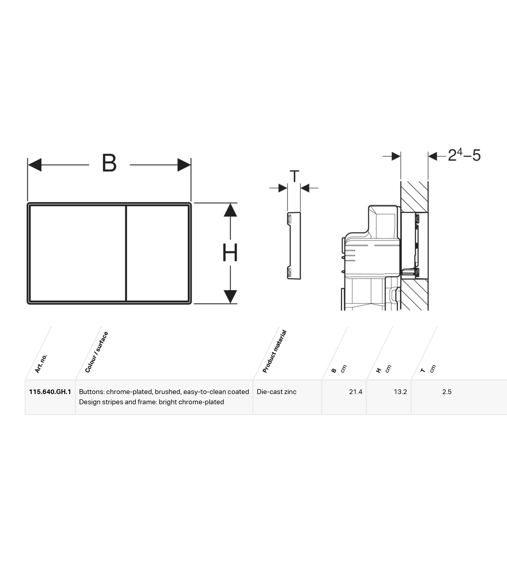 Geberit Sigma60 Flush Button, Brushed Chrome Glass