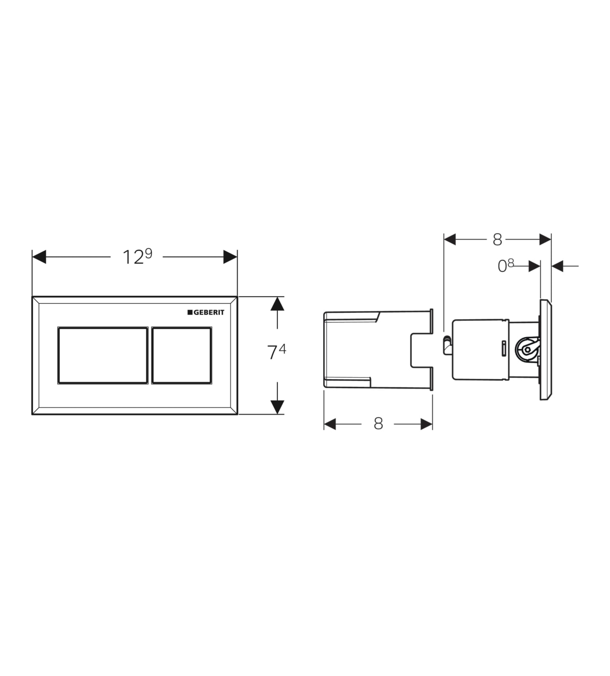 Geberit Square Pneumatic Flush Remote Buttons, Brushed Chrome with Chrome Trim