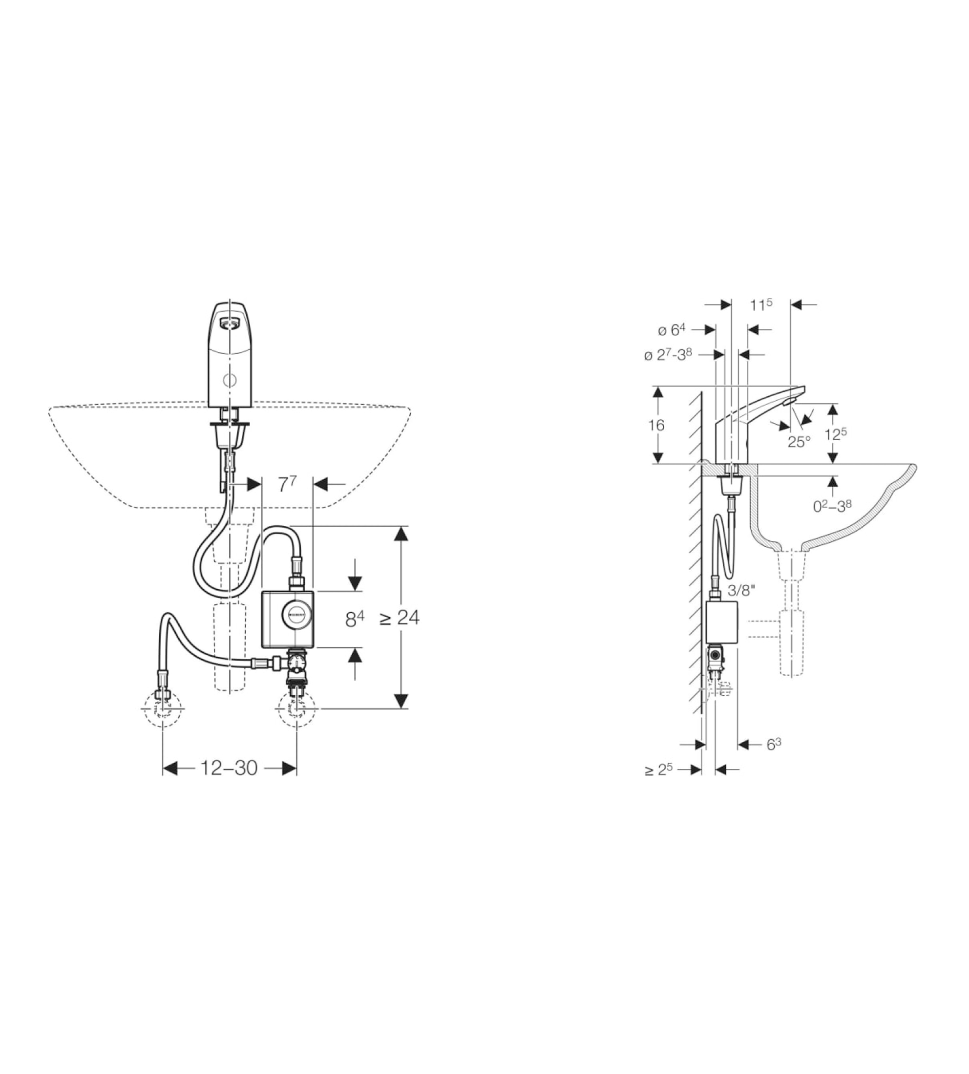 Geberit HyTronic Sensor Tap Typ185 Chrome, with Self Sustaining Power Generator