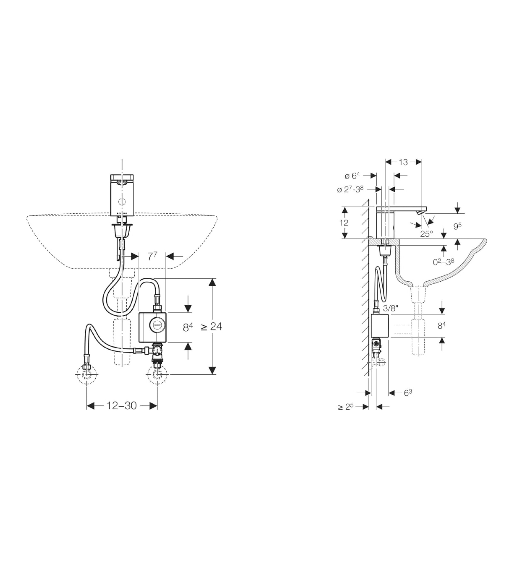 Geberit HyTronic Sensor Tap Typ186 Chrome, with Self Sustaining Power Generator