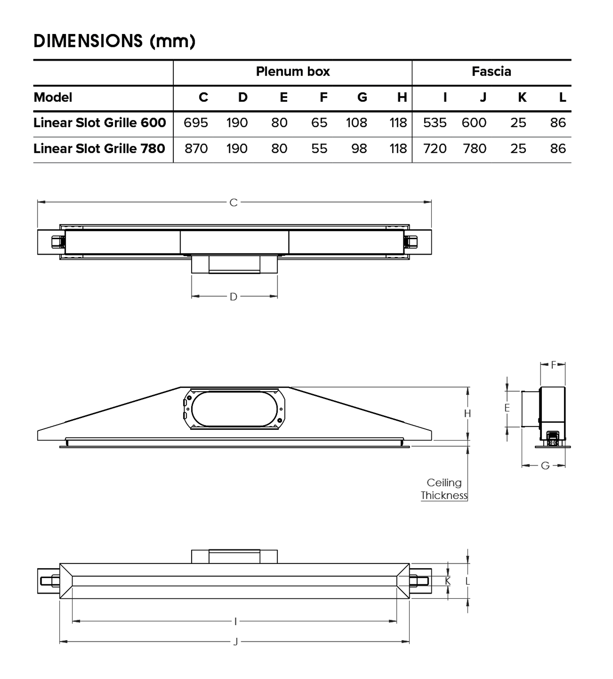 Expella Linear Slot Grille 600mm with Plenum Box, White Powdercoat Aluminium