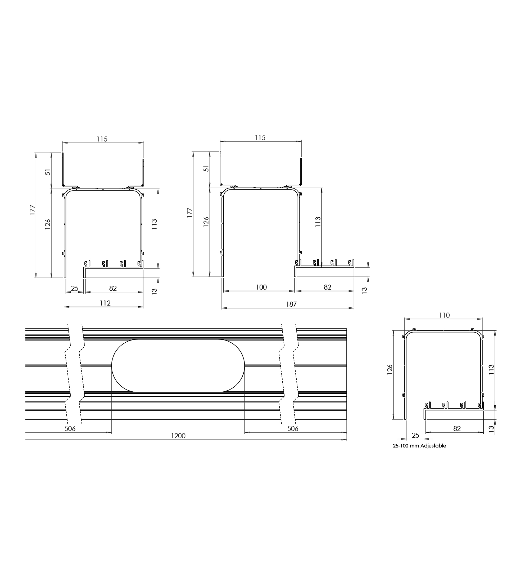 Expella Shadowline Diffuser Pro, 1200mm, White Powdercoat Aluminium Extrusion