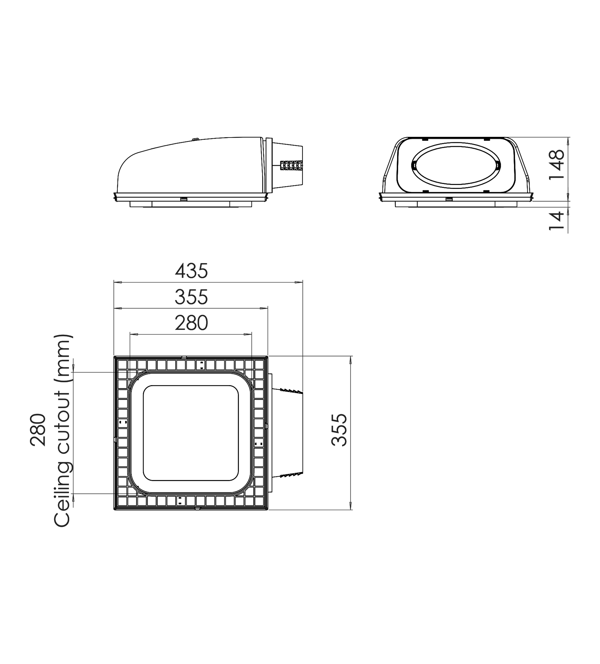 Expella Shadowline Diffuser Squircle with Plenum Box, White ABS