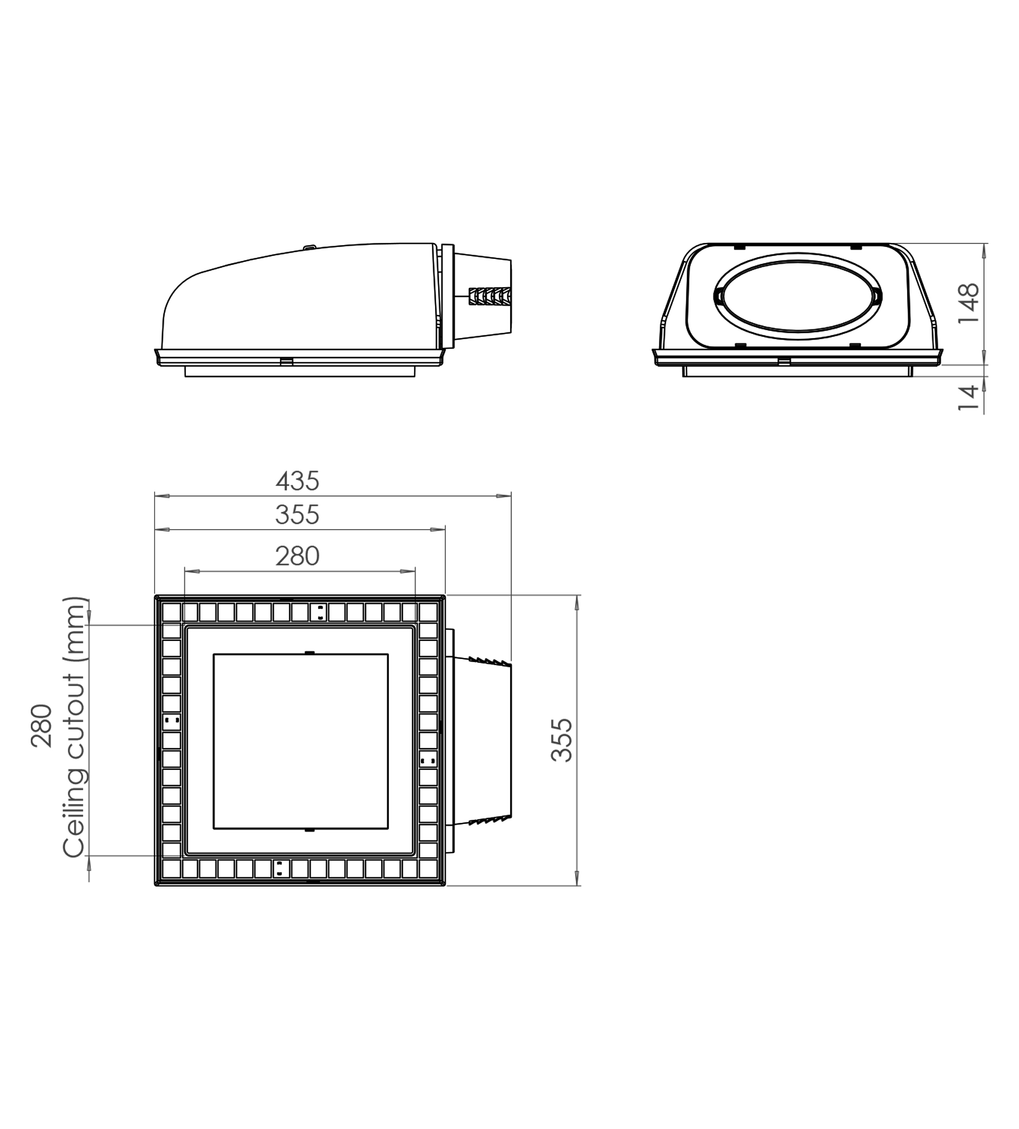 Expella Shadowline Diffuser Square with Plenum Box, White ABS