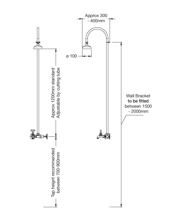 Rainware 2002 Bribie Wall Outdoor Shower With Cold Tap only and Garden Tap - Back Inlet