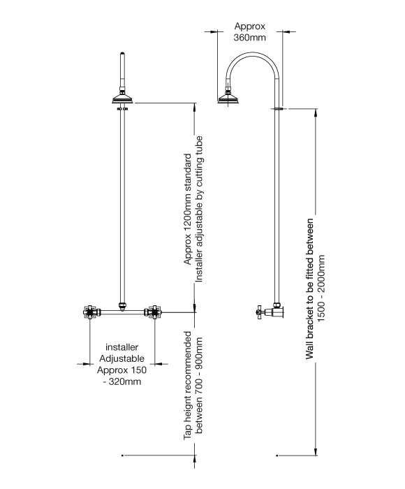 Rainware 2003 Bribie Outdoor Exposed Shower With Hot & Cold Taps - Back Inlet