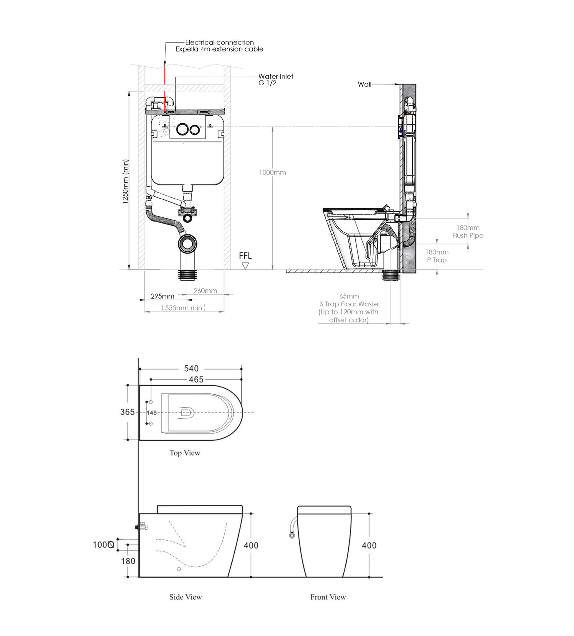 Expella Odourless Milu Mod Floorstanding Toilet Pan, Standard Seat & Cistern