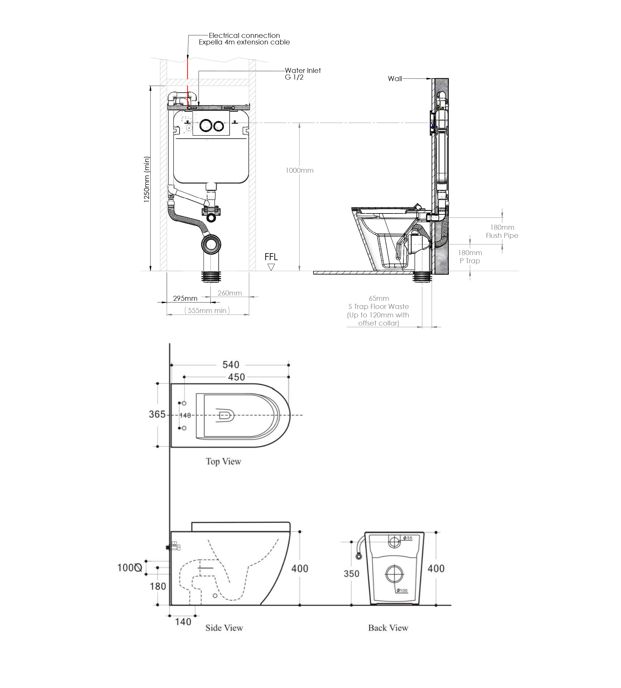 Expella Odourless Milu Crest Floorstanding Toilet Pan, Standard Seat & Cistern