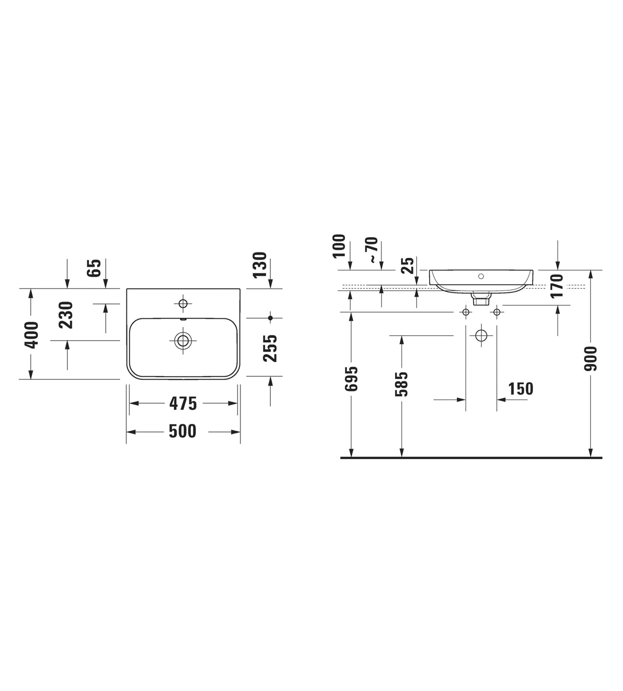 Duravit Happy D.2 Plus Washbowl 500 x 400mm, Gloss White