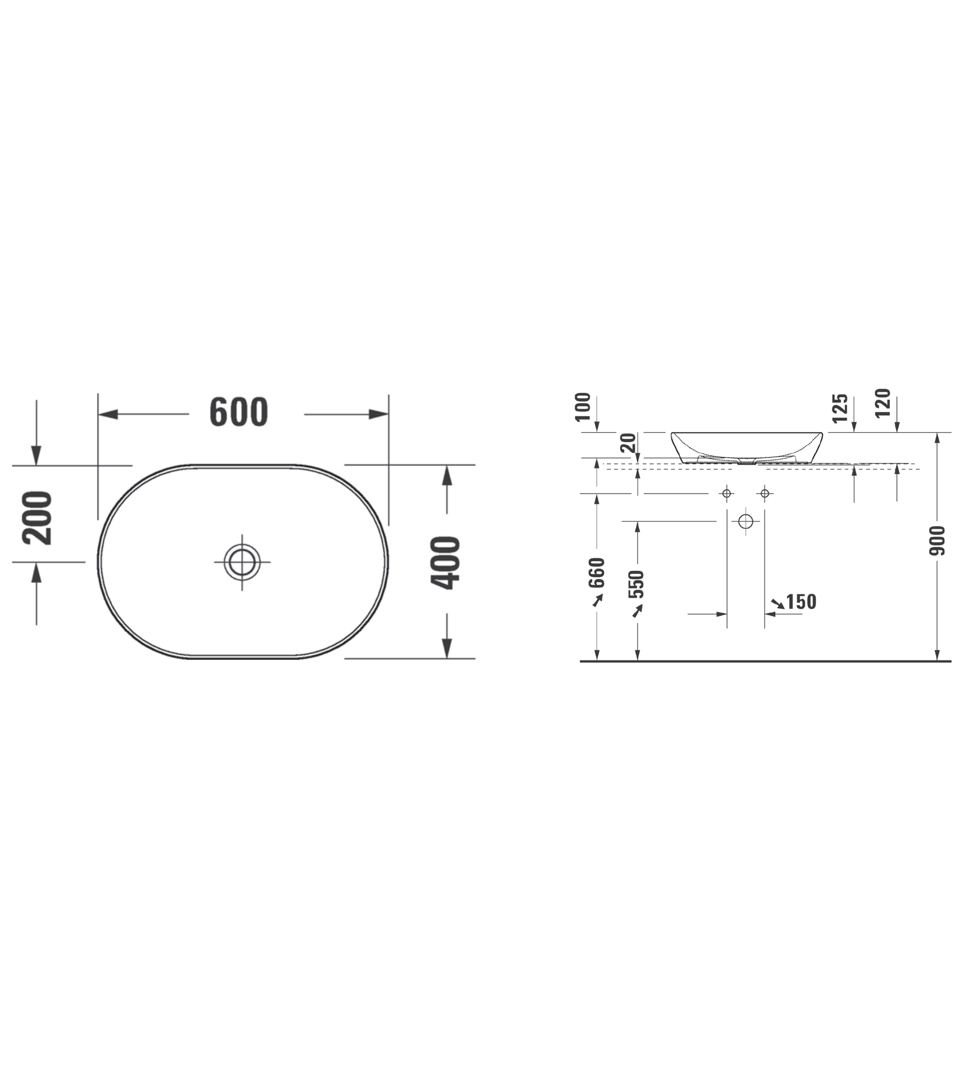 Duravit D-Neo Oval Countertop Basin 600 x 400mm, Gloss White