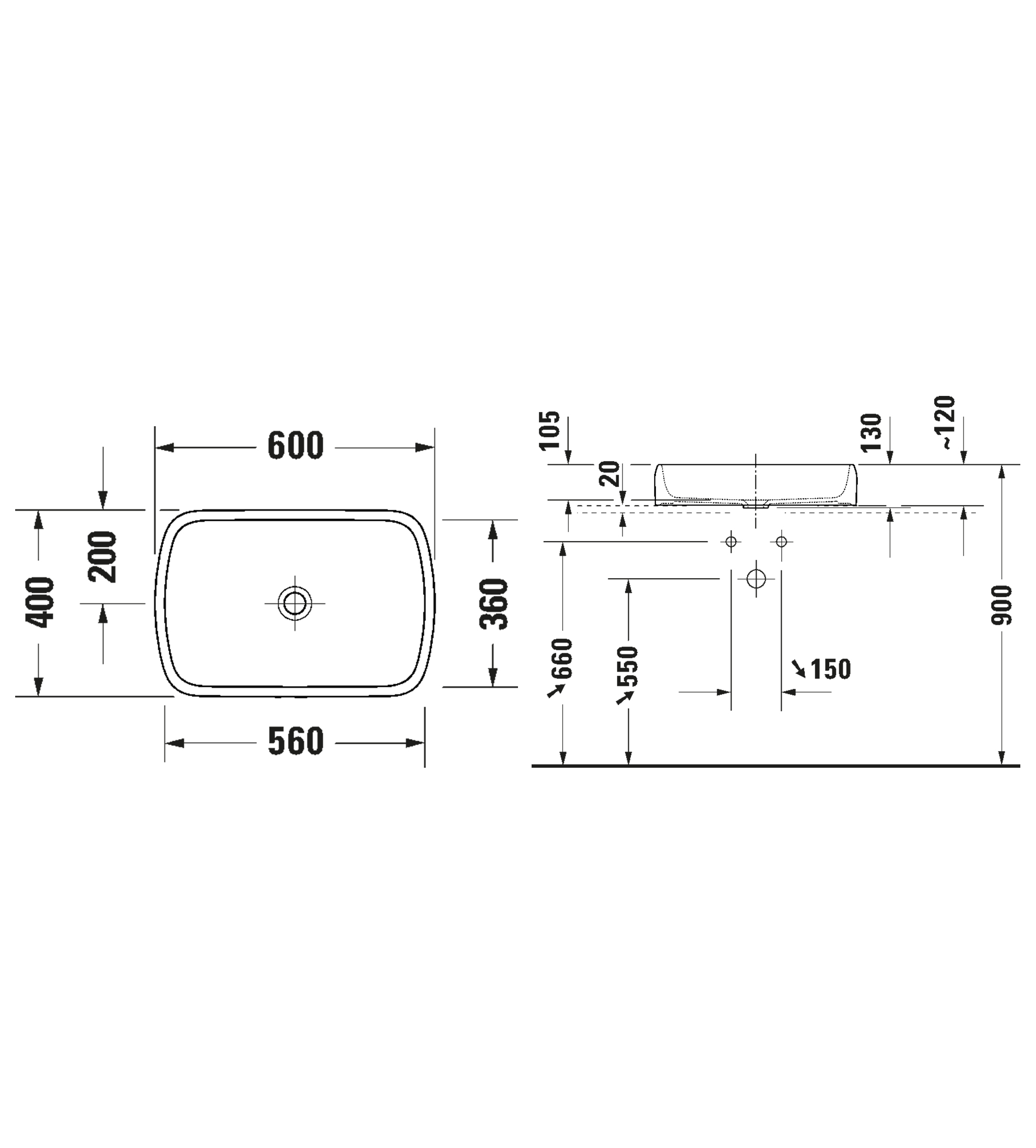 Duravit Qatego Washbowl 600 x 130mm, Gloss White