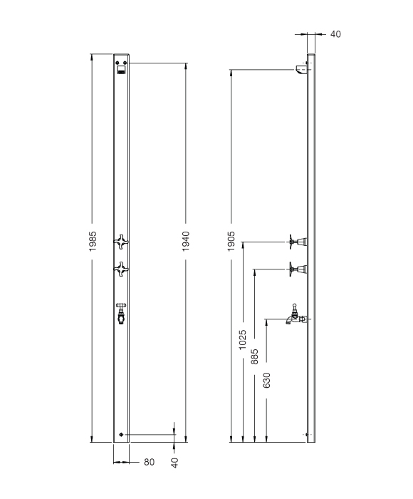 Rainware 2400 Aussie Wall Outdoor Shower With Hot & Cold Taps and Footwash