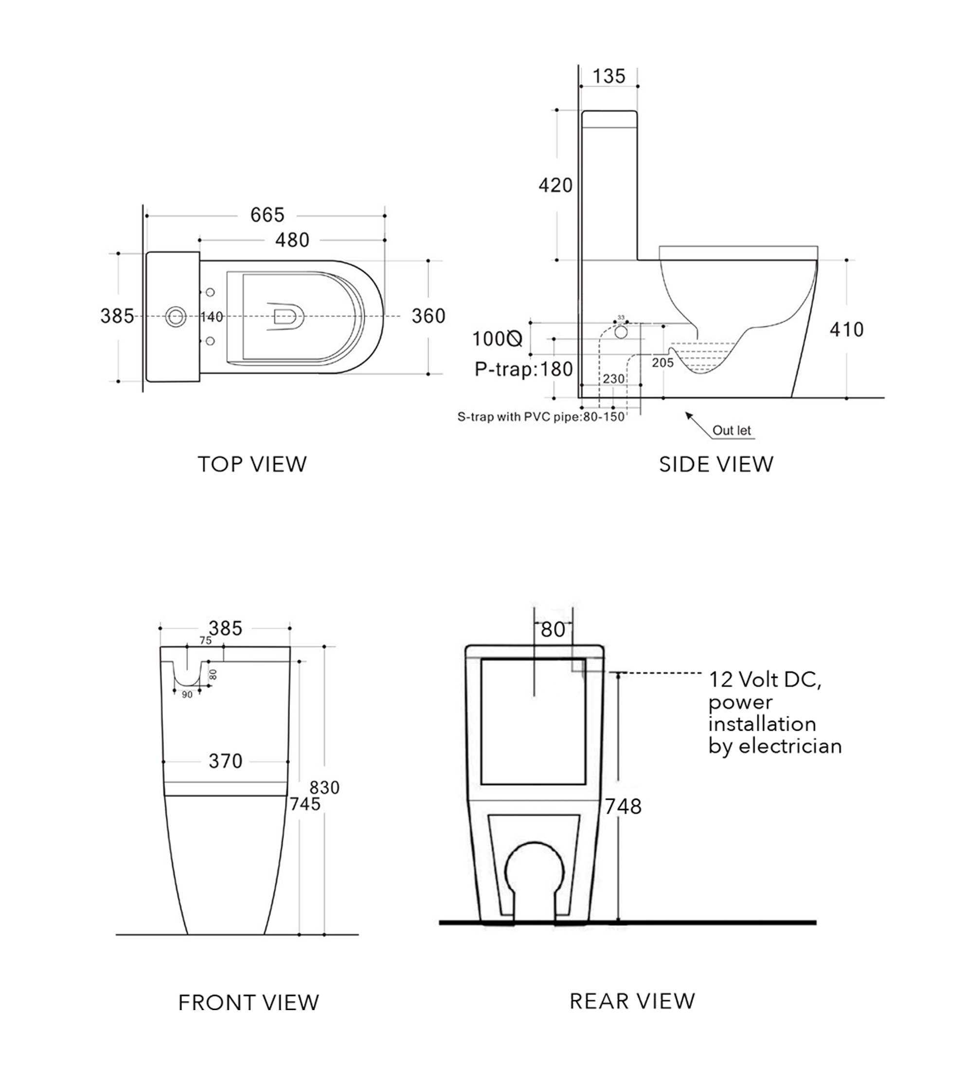 Expella Odourless Milu Mod Back to Wall Toilet Suite, Standard Seat, Back Inlet