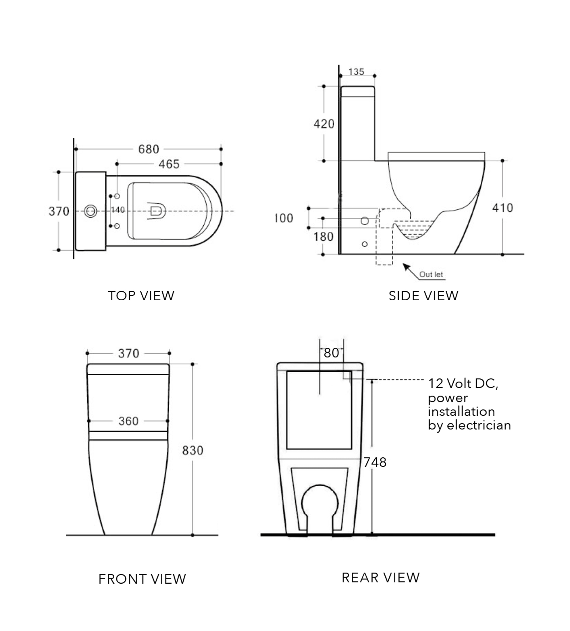 Expella Odourless Milu Crest Back to Wall Toilet Suite, Standard Seat, Bottom Inlet