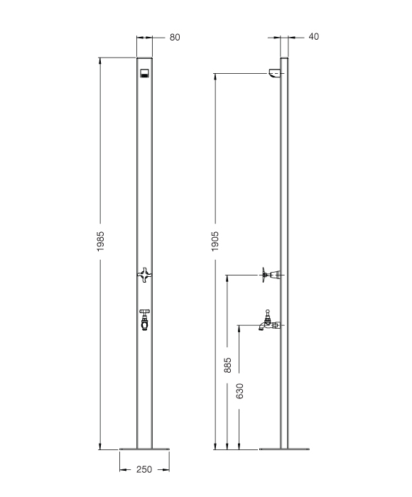 Rainware 2501 Aussie Premium Freestanding Outdoor Shower With Cold Tap only and Footwash