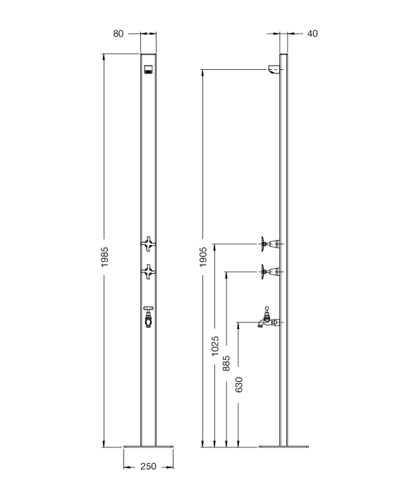 Rainware 2503 Aussie Premium Freestanding Outdoor Shower With Hot & Cold Taps and Footwash