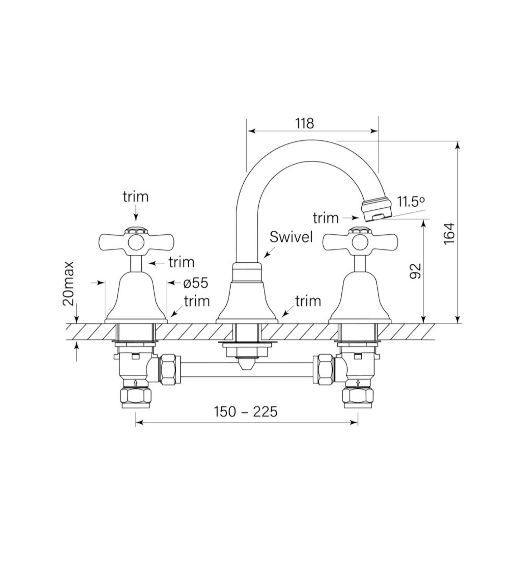 Faucet Strommen Cascade Basin Set, Cross