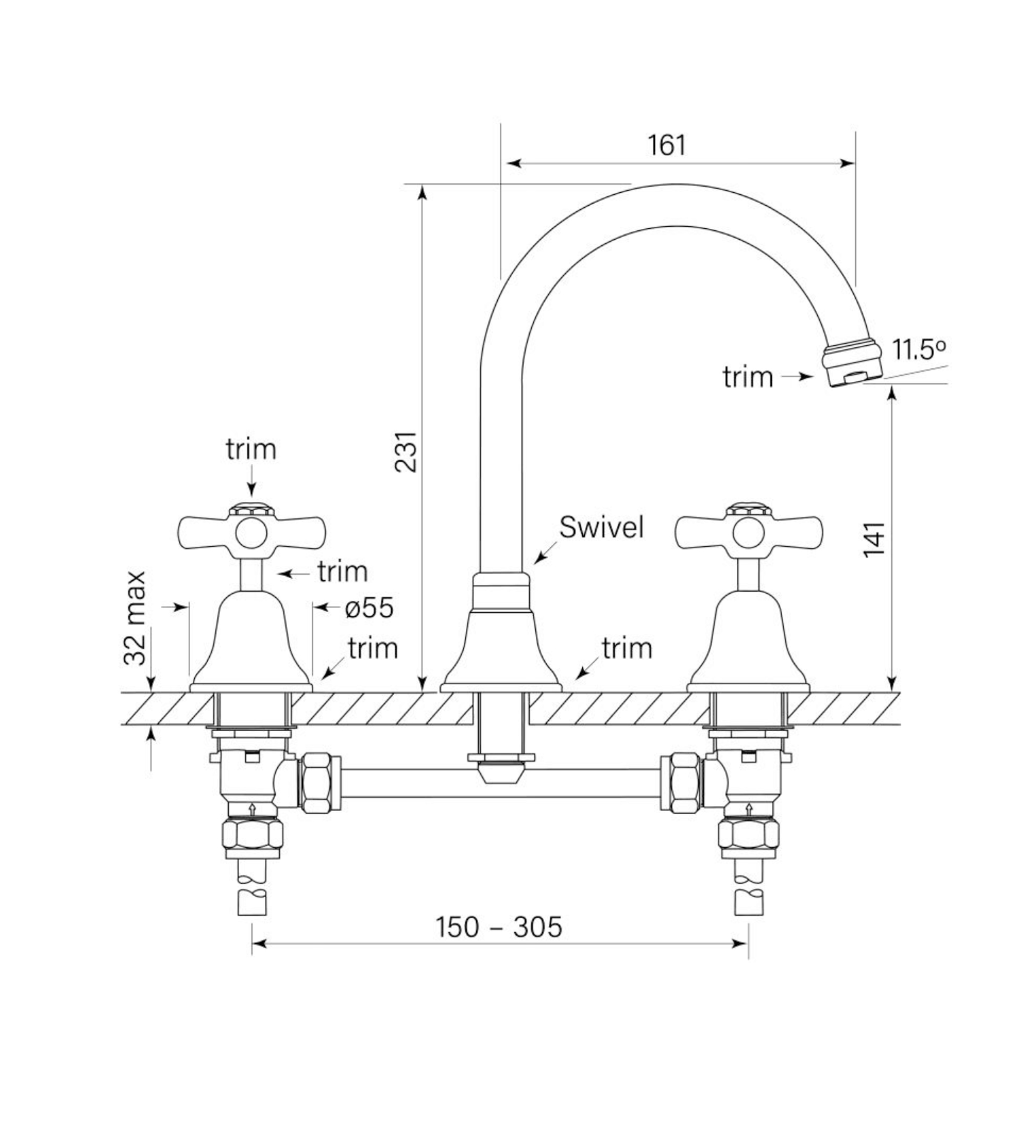 Faucet Strommen Cascade Sink Set, Vanity, Cross