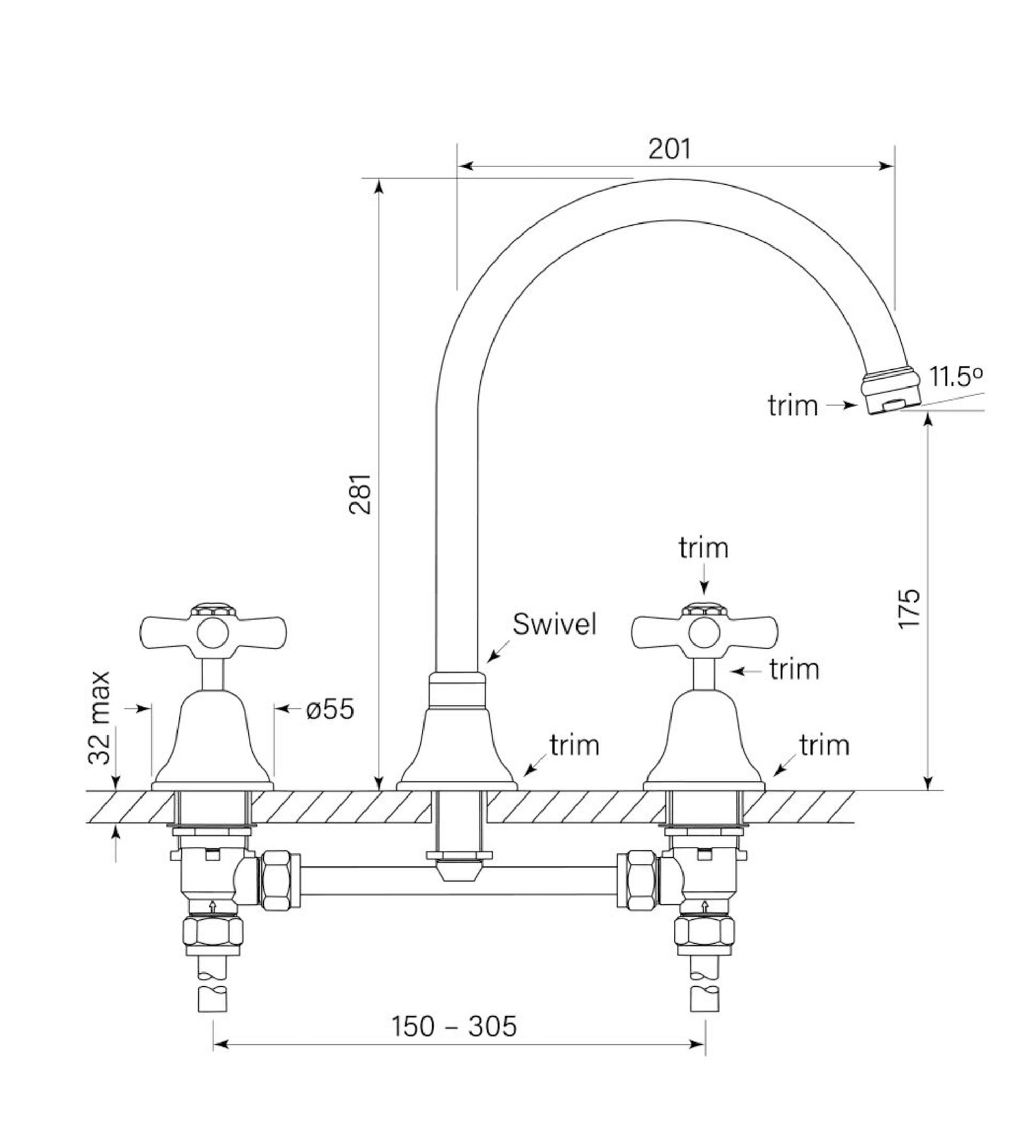 Faucet Strommen Cascade Spa Set, Hob, Cross