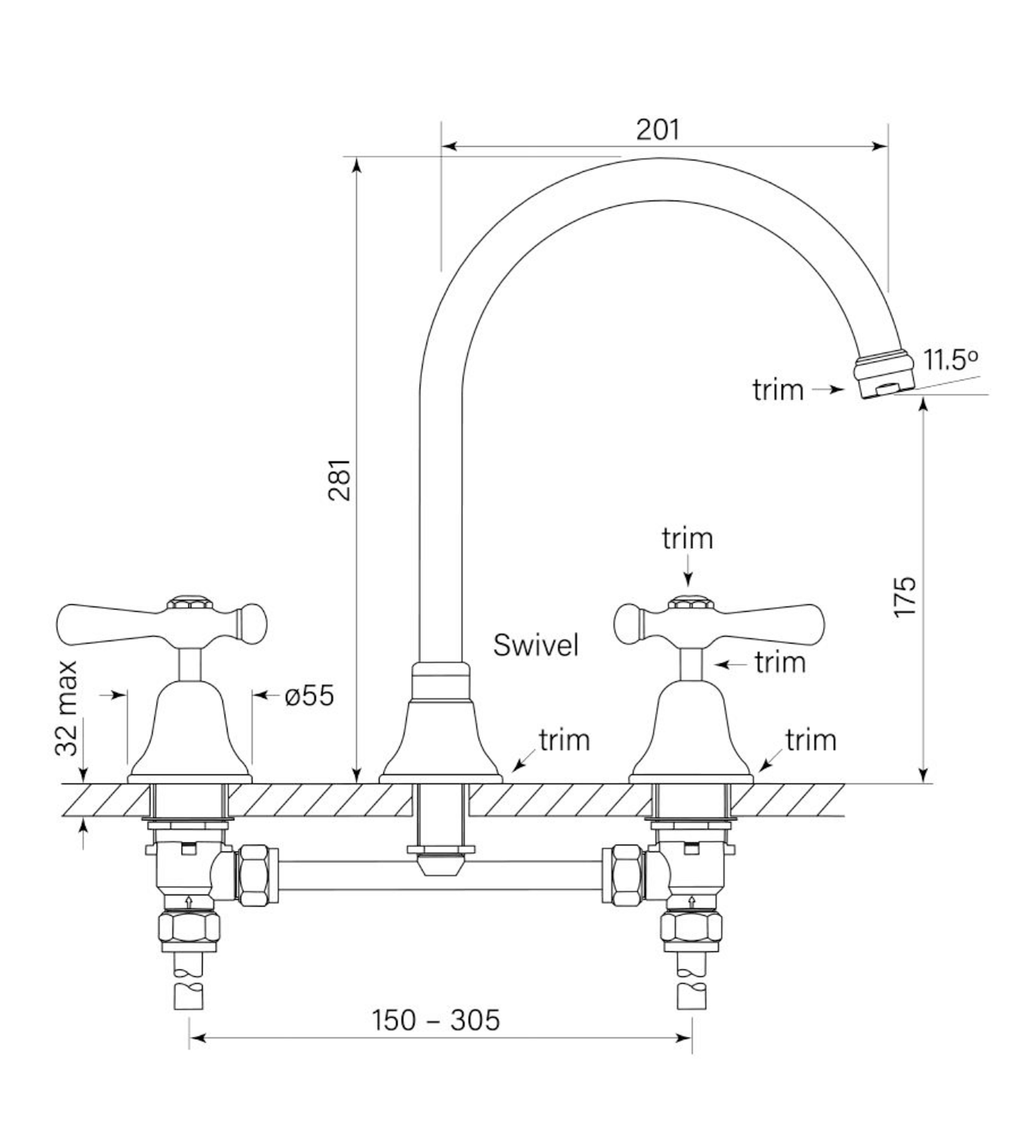 Faucet Strommen Cascade Spa Set, Hob, Cd Lever