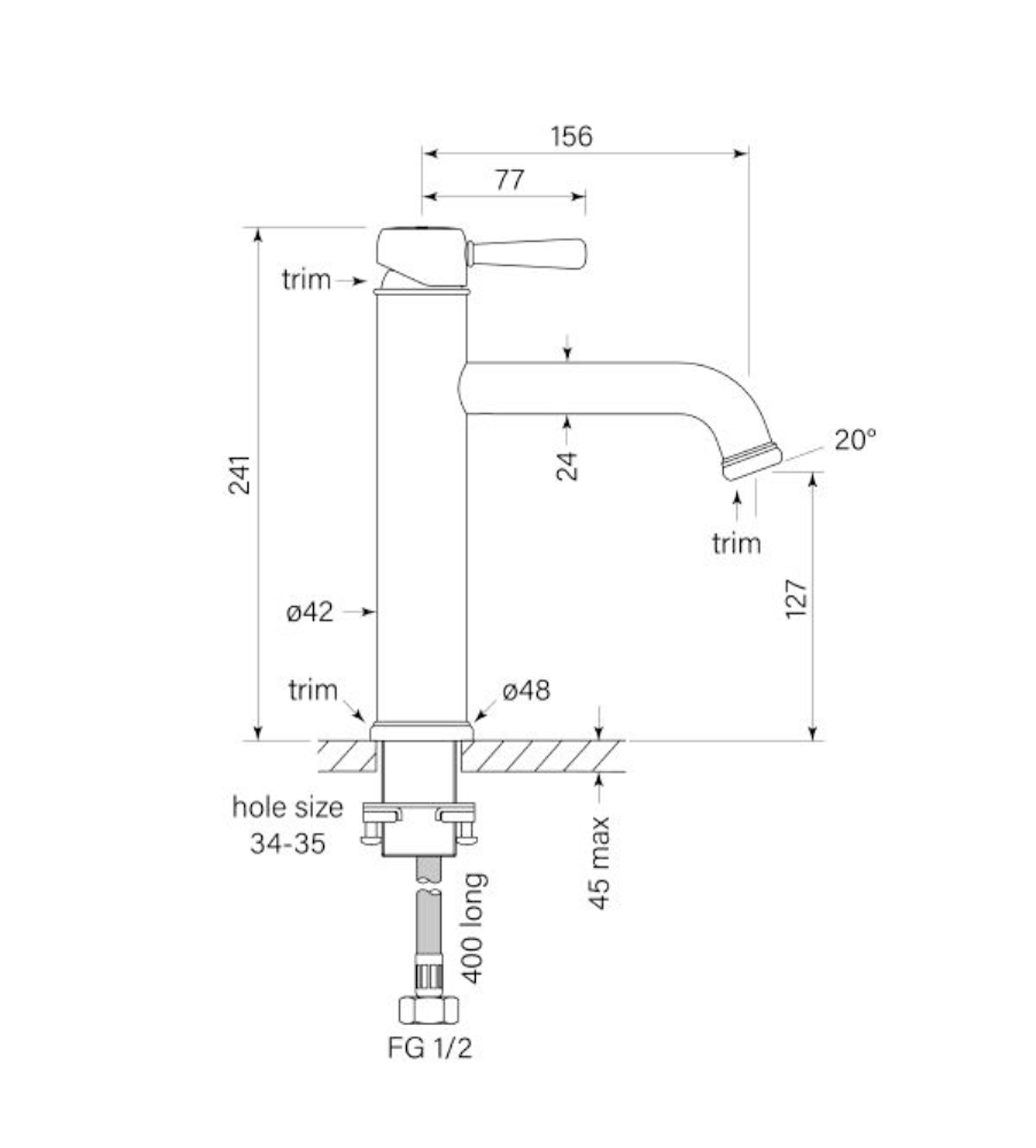 Faucet Strommen Cascade Basin Mixer, Mid 133h