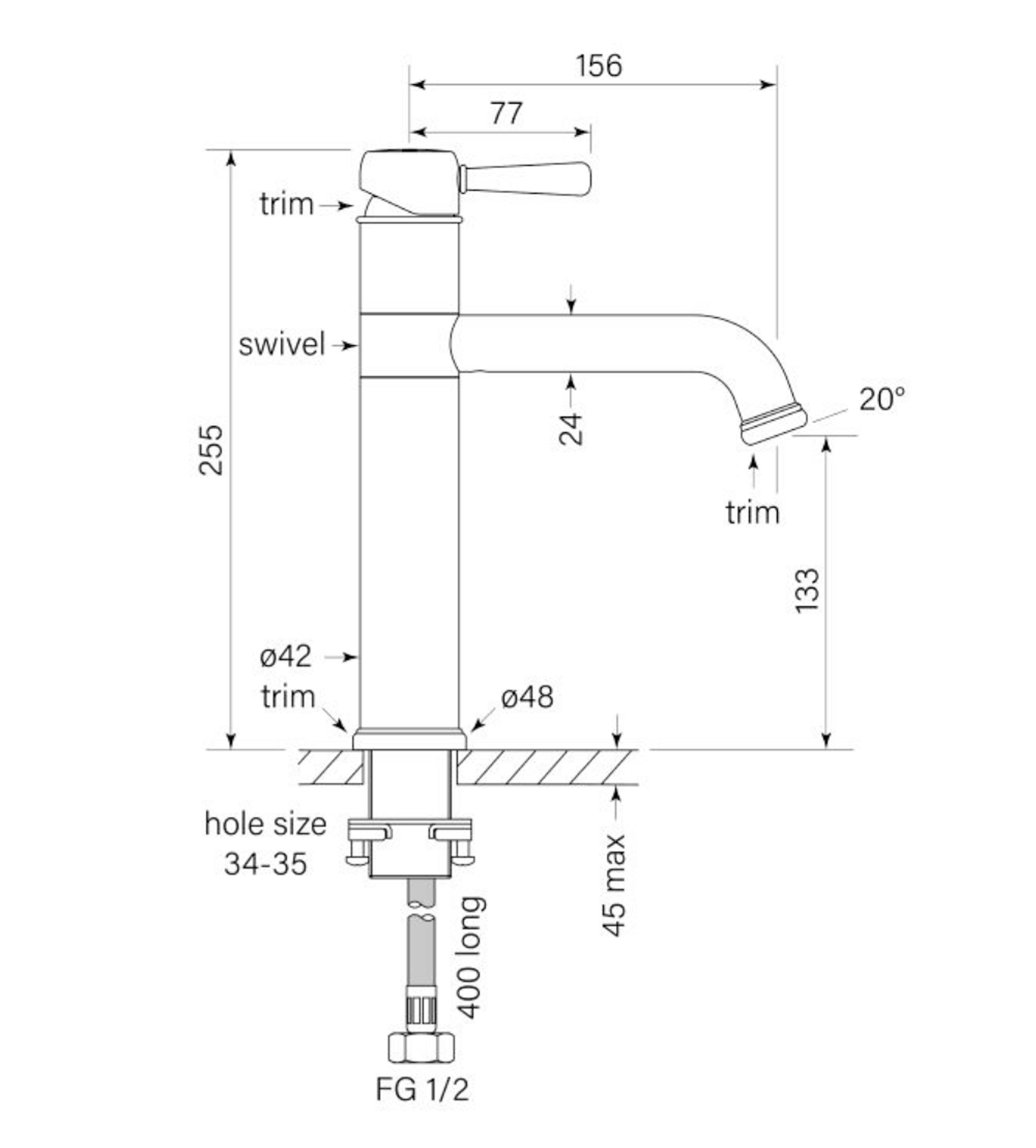 Faucet Strommen Cascade Basin Mixer, Swivel Mid 140h