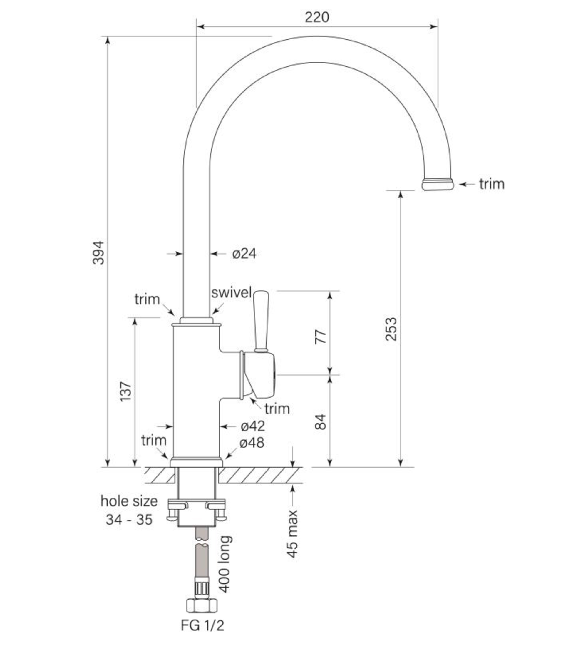 Faucet Strommen Cascade Sink Mixer Curve 220