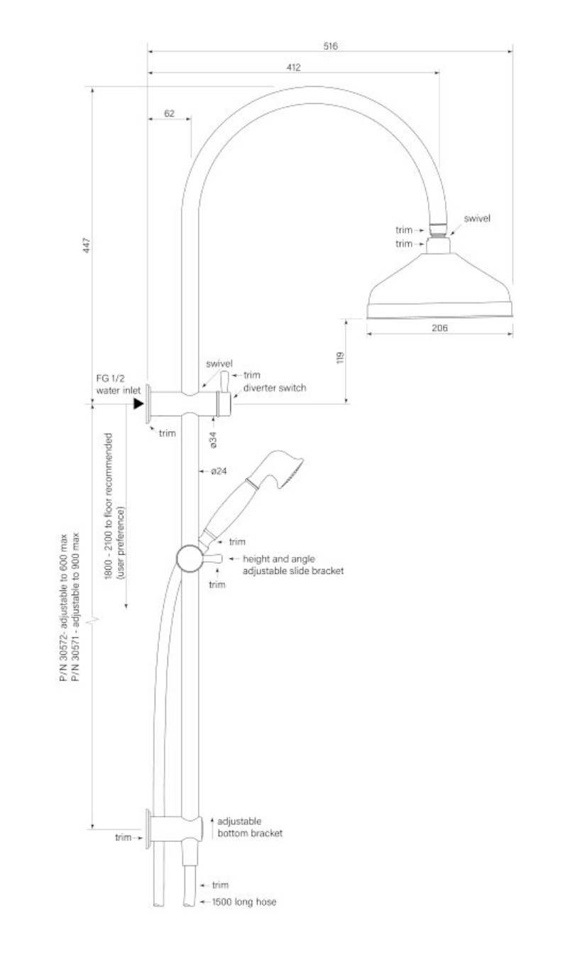 Faucet Strommen Cascade Dual Shower 900