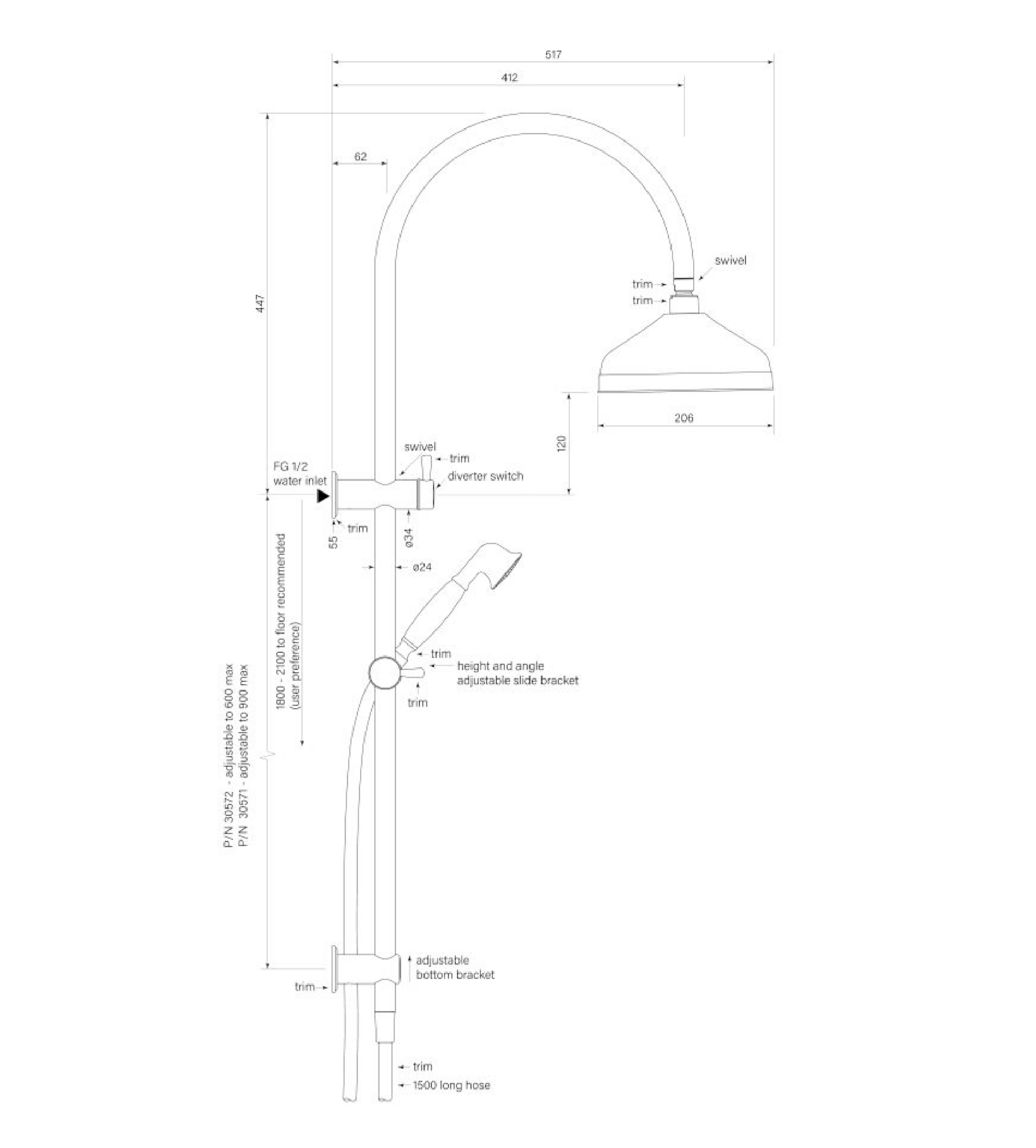 Faucet Strommen Cascade Dual Shower 600