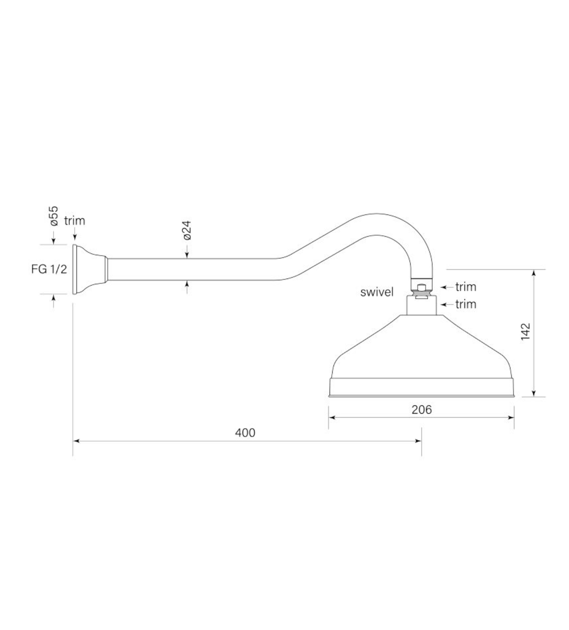 Faucet Strommen Cascade Swan Neck Shower 400 W 200 Head