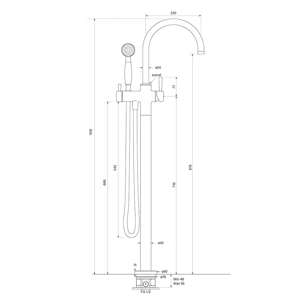 Faucet Strommen Cascade Floor Mixer w handshower