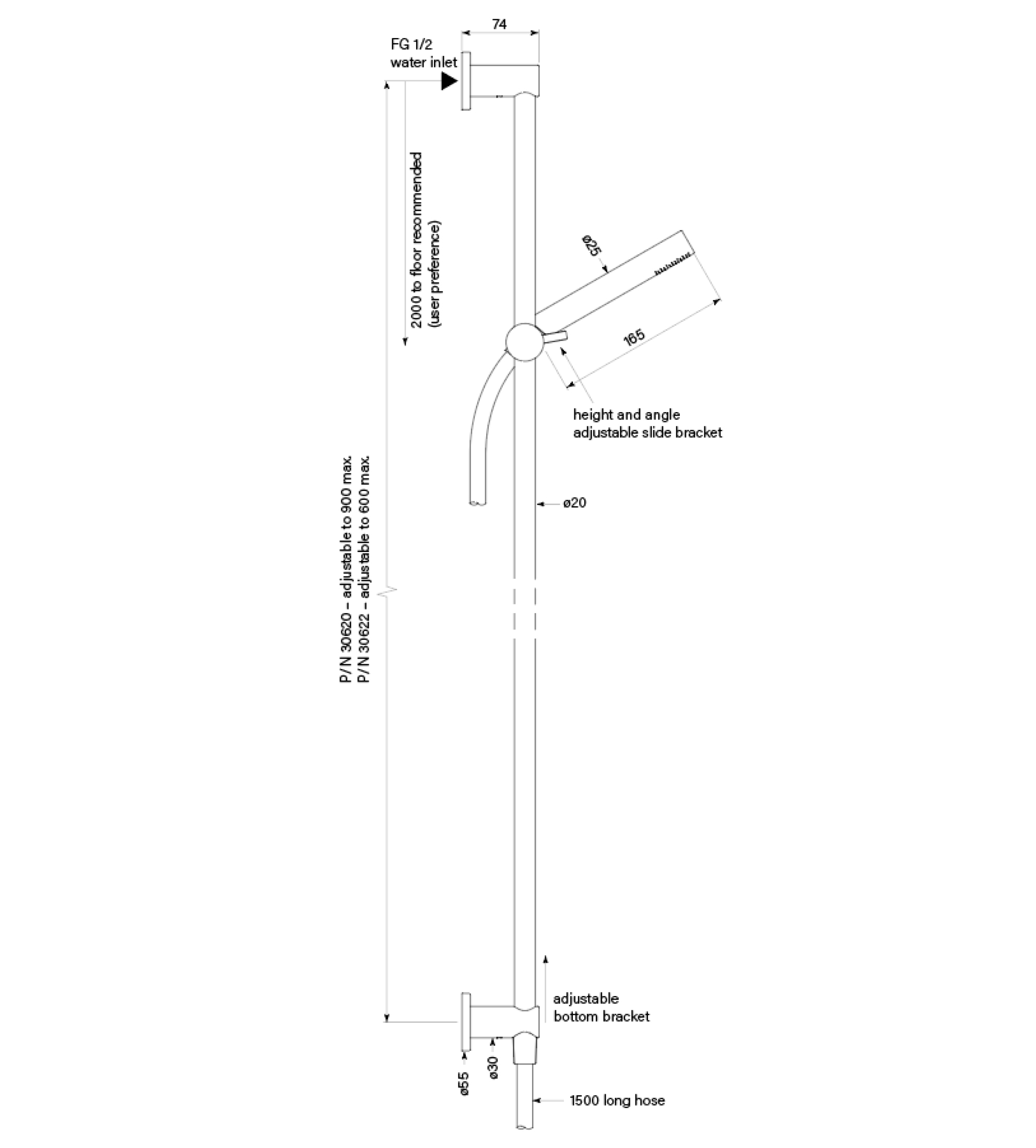 Faucet Strommen Pegasi M Slide Shower, Inflow 900, Micro