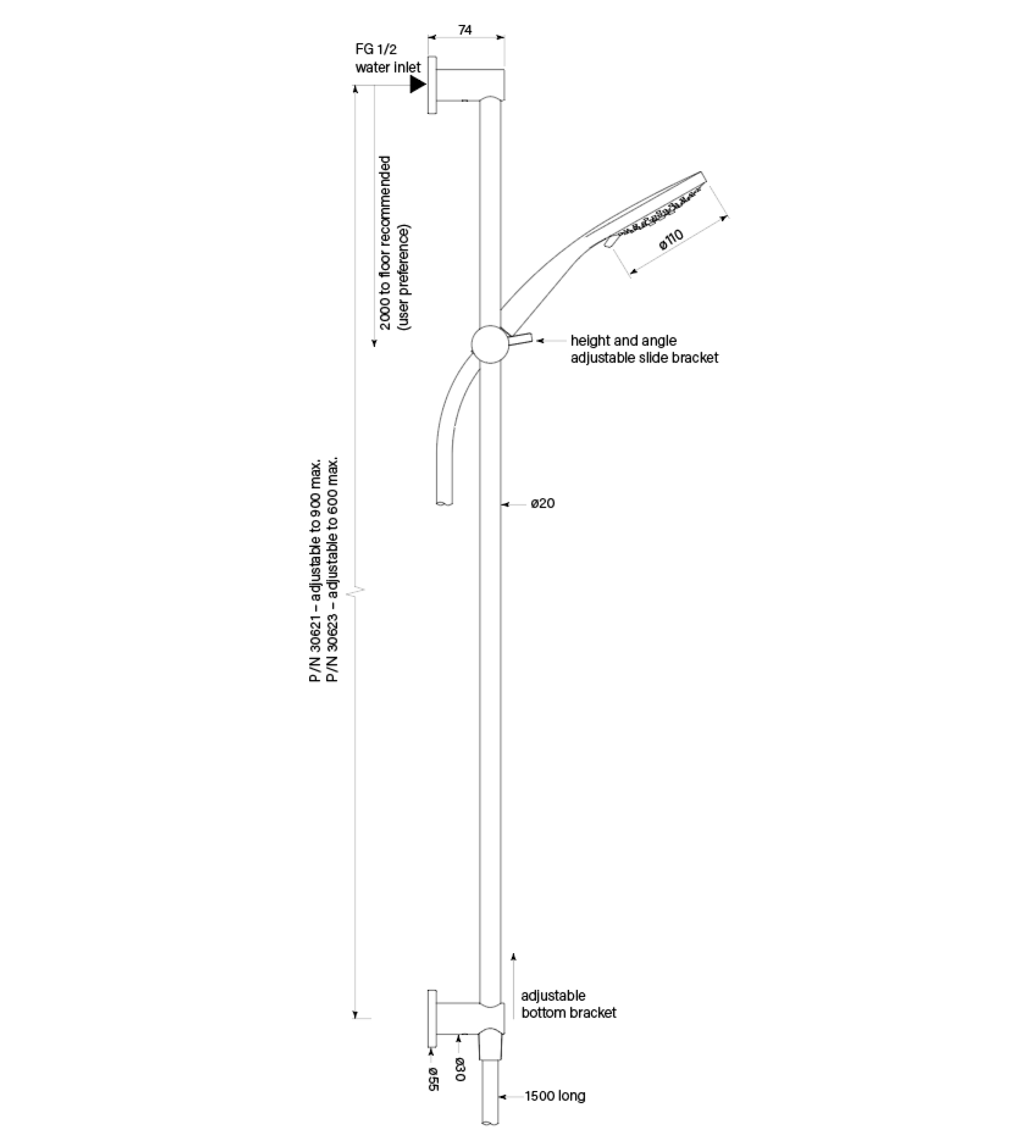 Faucet Strommen Pegasi M Slide Shower, Inflow 900, 100disc