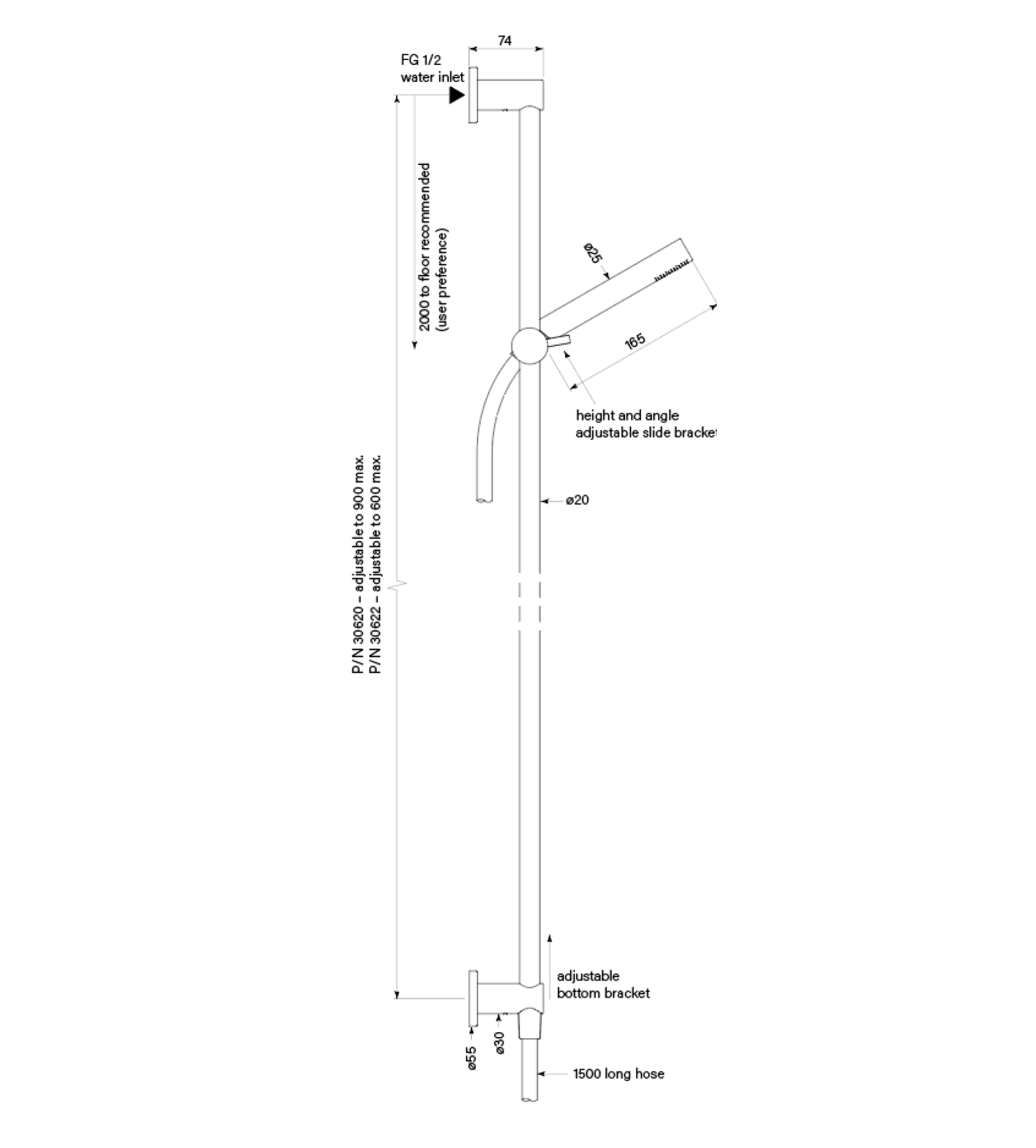 Faucet Strommen Pegasi M Slide Shower, Inflow 600, Micro